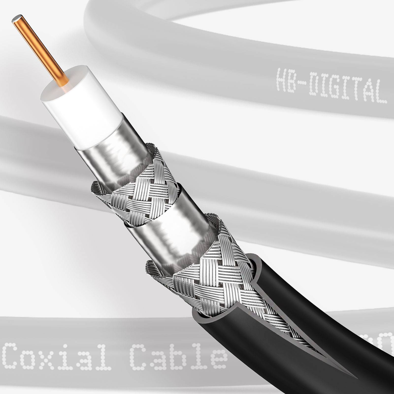 hb-digital 15m SAT Kabel 110dB 4-fach geschirmt mit 2x F-Stecker vergoldet und Ferritkern schwarz