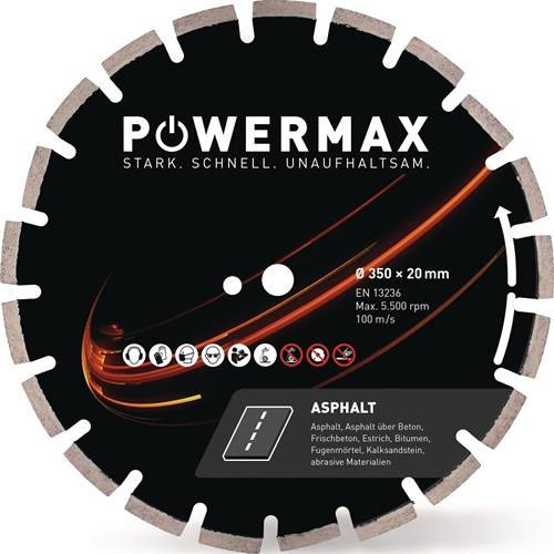 Diamanttrennscheibe PowerMax Asphalt D.350mm Bohr.25.4mm Seg.-B.3,2mm