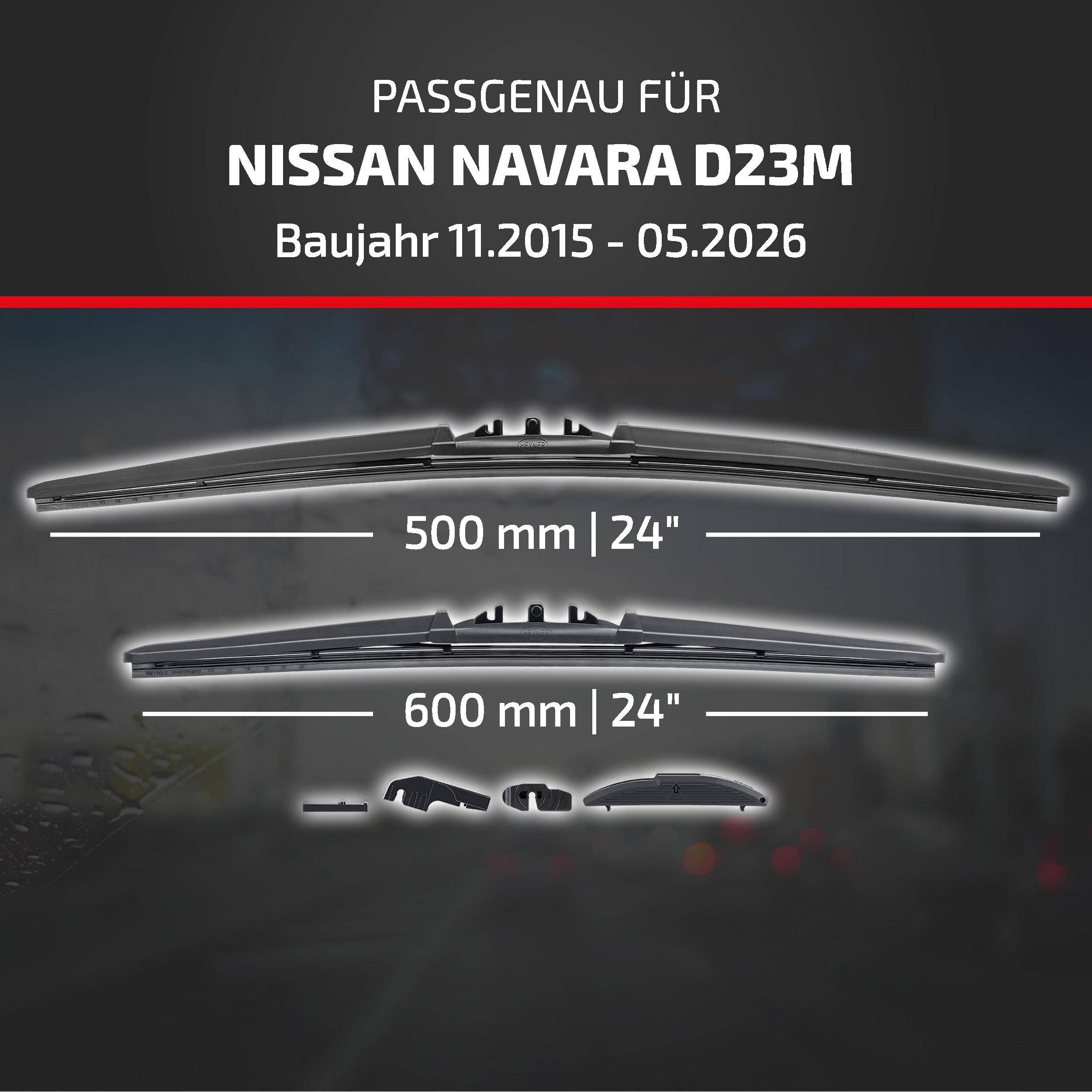 HEYNER® Scheibenwischer für NISSAN NAVARA (11.2015 - 08.2026) HYBRID Flachbalkenwischer