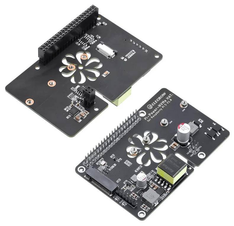 Elecrow Pi Power M.2 NVMe PoE+ Hat für 2230 bis 2280, RPI5, PCIe M-Key, 802.3af/at, 5V/5A, 12V/2A