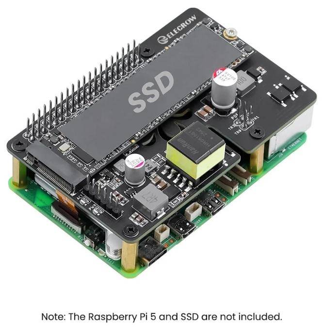 Elecrow Pi Power M.2 NVMe PoE+ Hat für 2230 bis 2280, RPI5, PCIe M-Key, 802.3af/at, 5V/5A, 12V/2A
