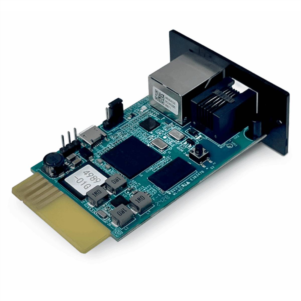 Interner PCI-Netzwerkadapterkarte mit Ethernet-Port und goldenem Kantenverbinder auf weißem Hintergrund