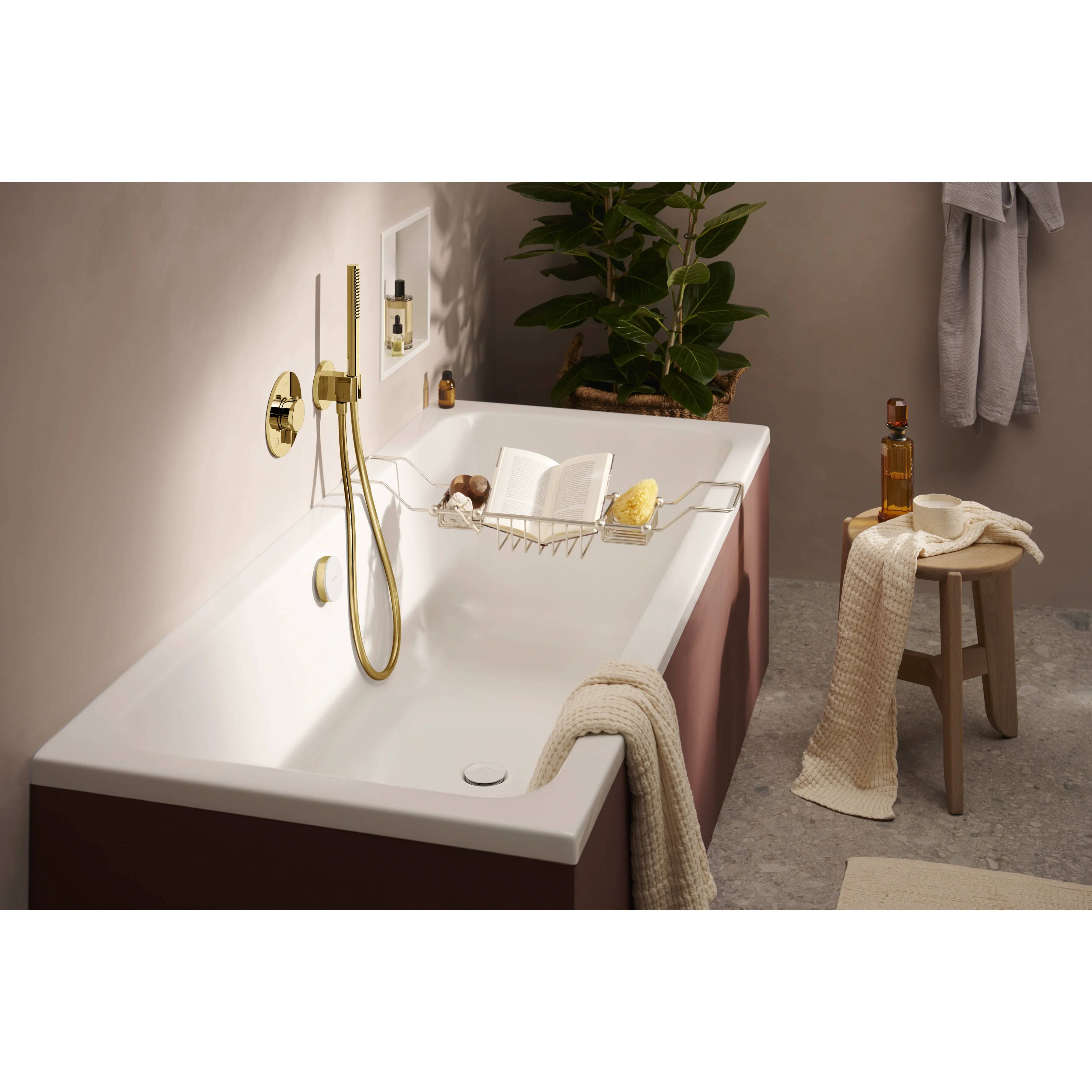 hansgrohe Ablauf- und Überlaufgarnitur Fertigset, Polished Gold Optic, Weiß Hochglanz, 1 Stk.
