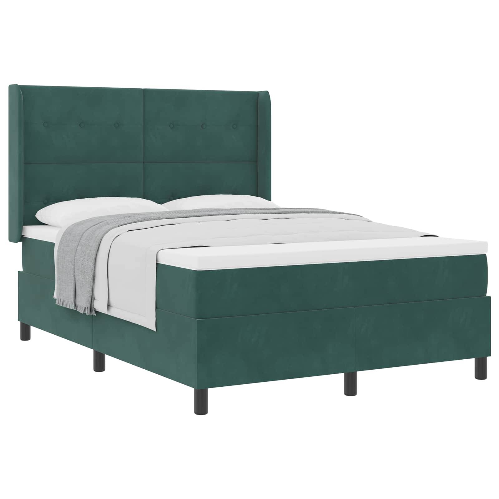 vidaXL Boxspringbett mit Kopfteil Dunkelgrün 140 x 200 cm Samt