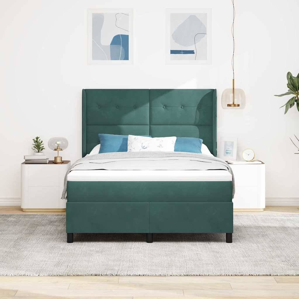 vidaXL Boxspringbett mit LED-Lichtleisten Grün 140 x 190 cm Samt