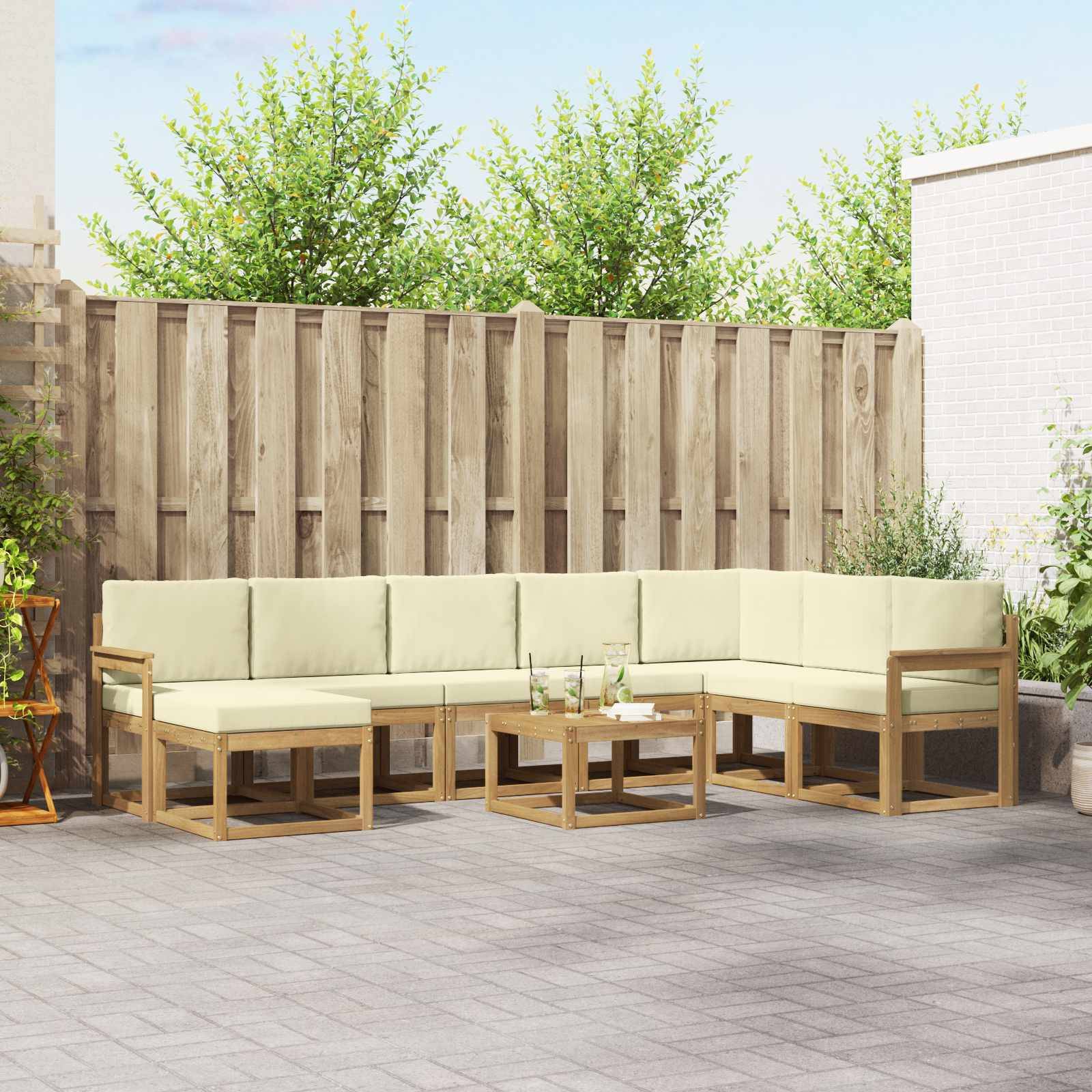 vidaXL Outdoor-Sofagarnitur mit Kissen 9 pcs Weiß und Creme