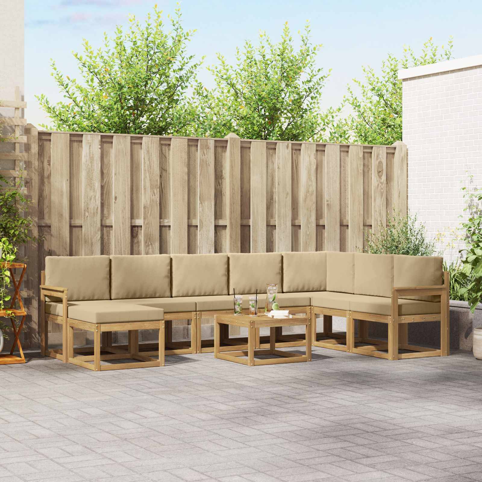 vidaXL Outdoor-Sofagarnitur mit Kissen 9 pcs Weiß und Beige
