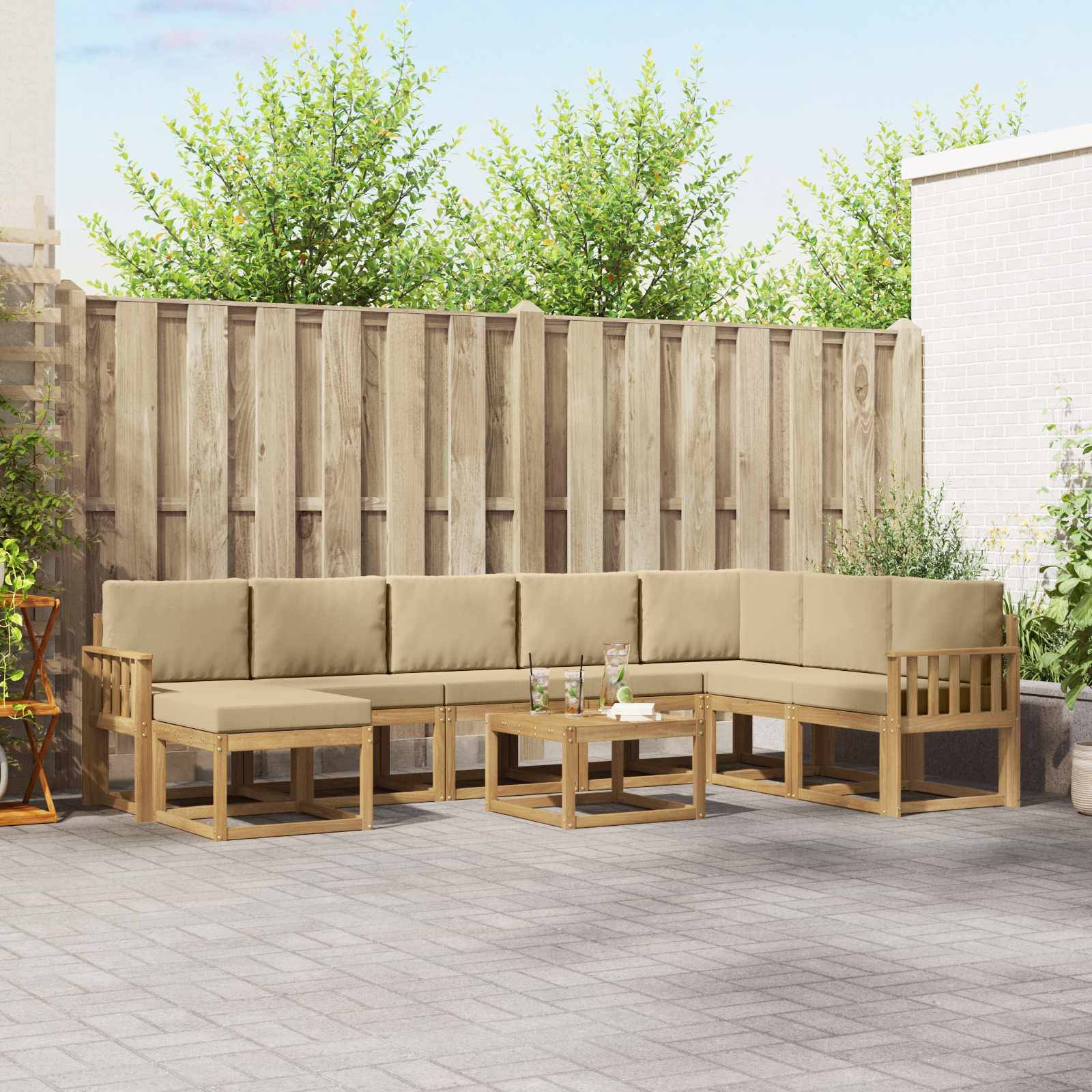 vidaXL Outdoor-Sofagarnitur mit Kissen 9 pcs Weiß und Beige