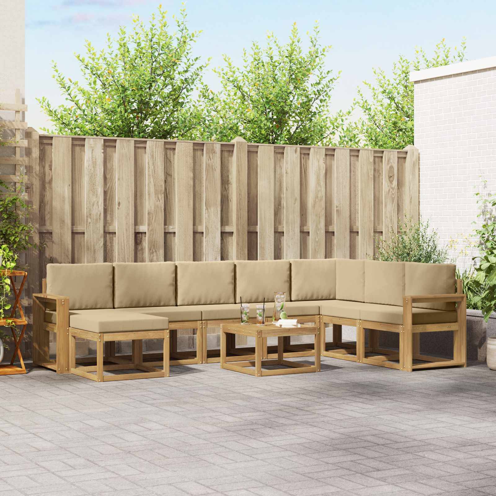 vidaXL Outdoor-Sofagarnitur mit Kissen 9 pcs Weiß und Beige