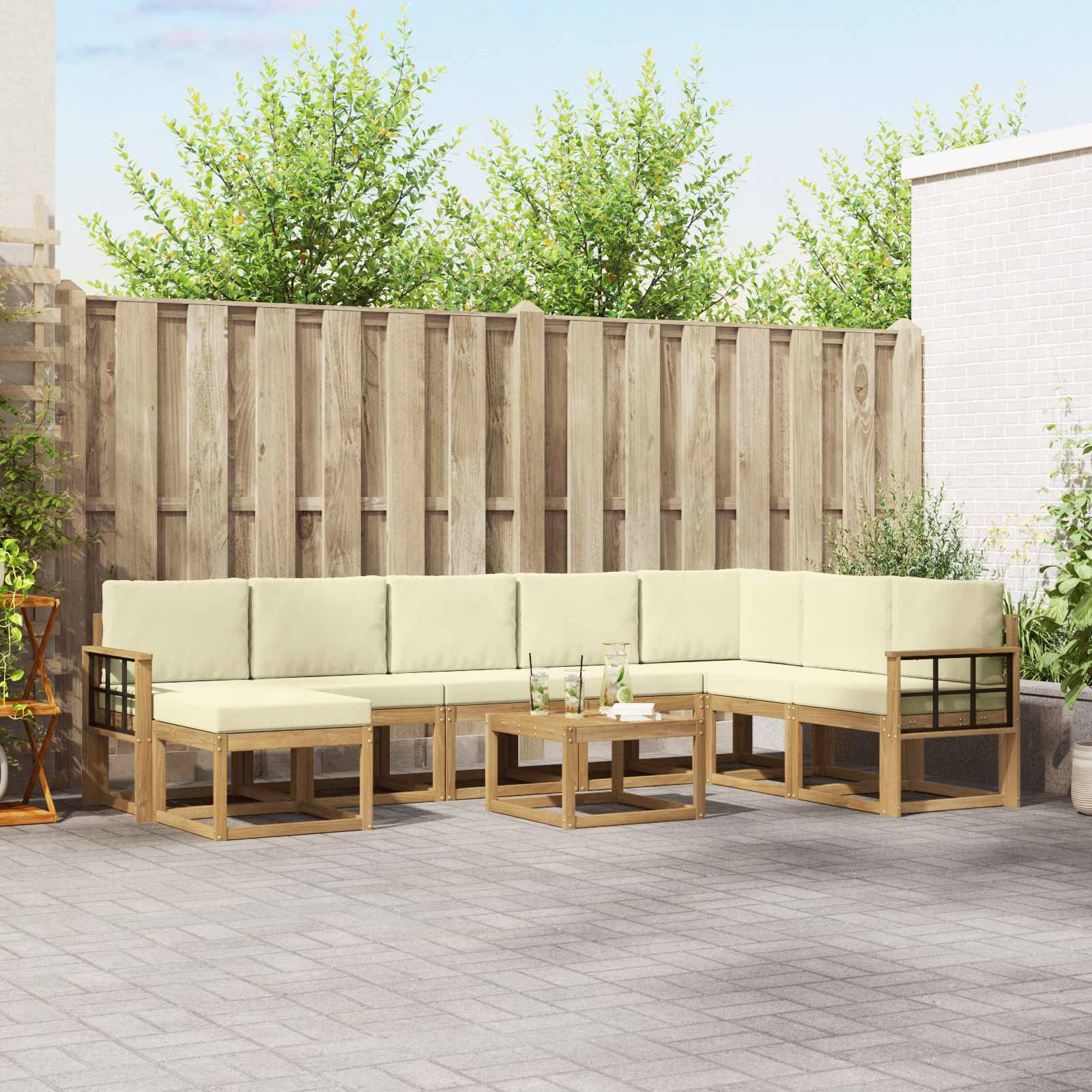 vidaXL Outdoor-Sofagarnitur mit Kissen 9 pcs Weiß und Creme