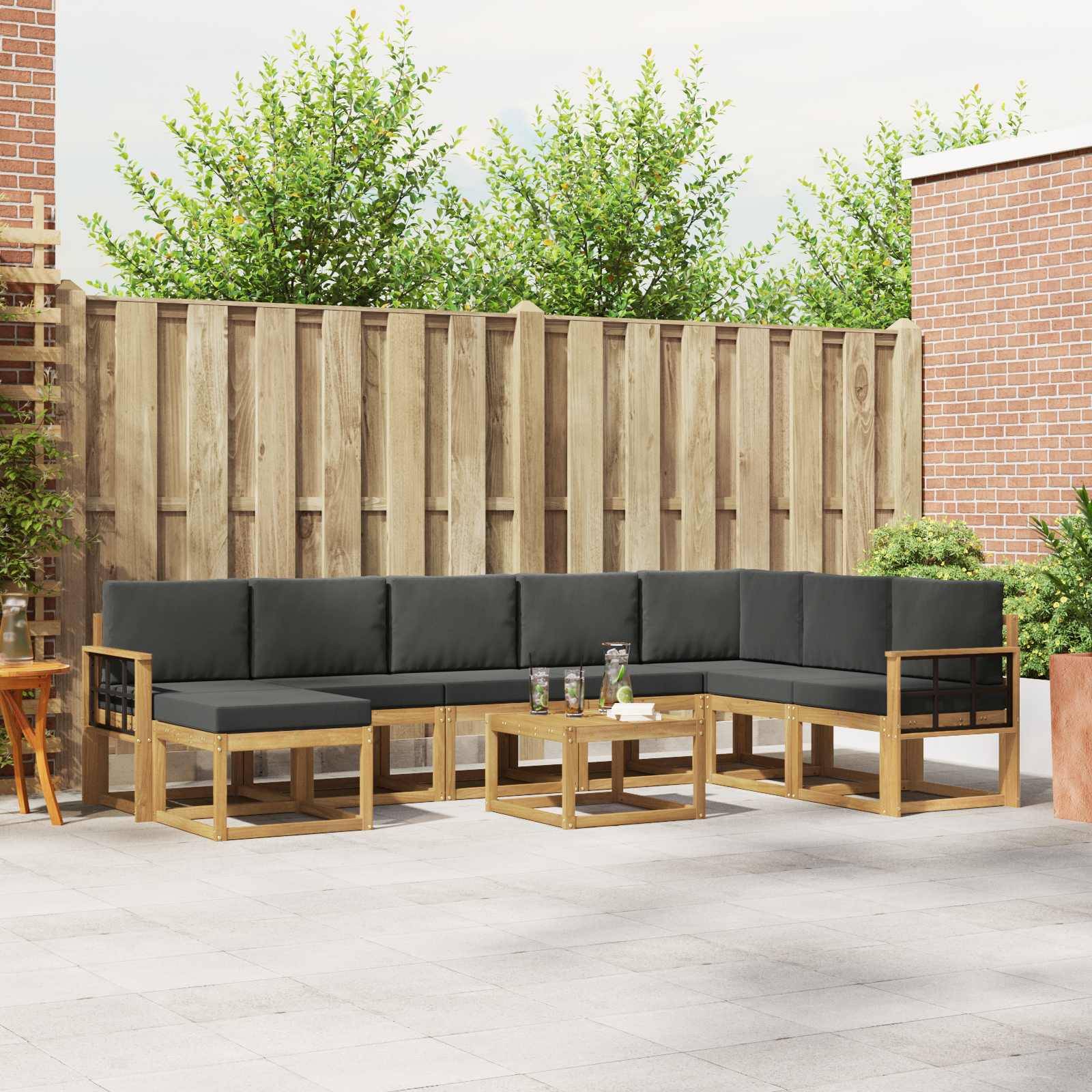 vidaXL Outdoor-Sofagarnitur mit Kissen 9 pcs Weiß und Anthrazit