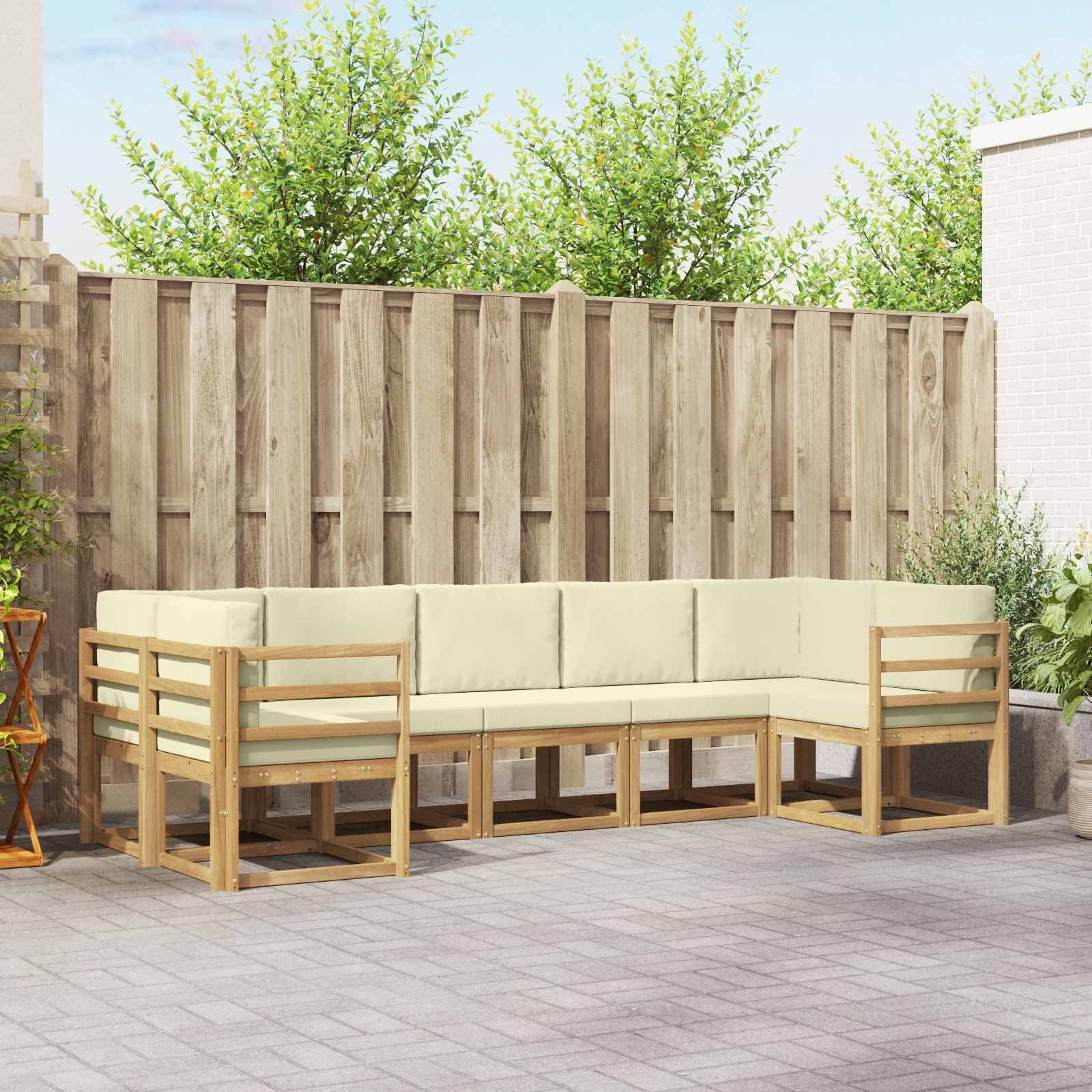 vidaXL Outdoor-Sofagarnitur mit Kissen 7 pcs Weiß und Creme
