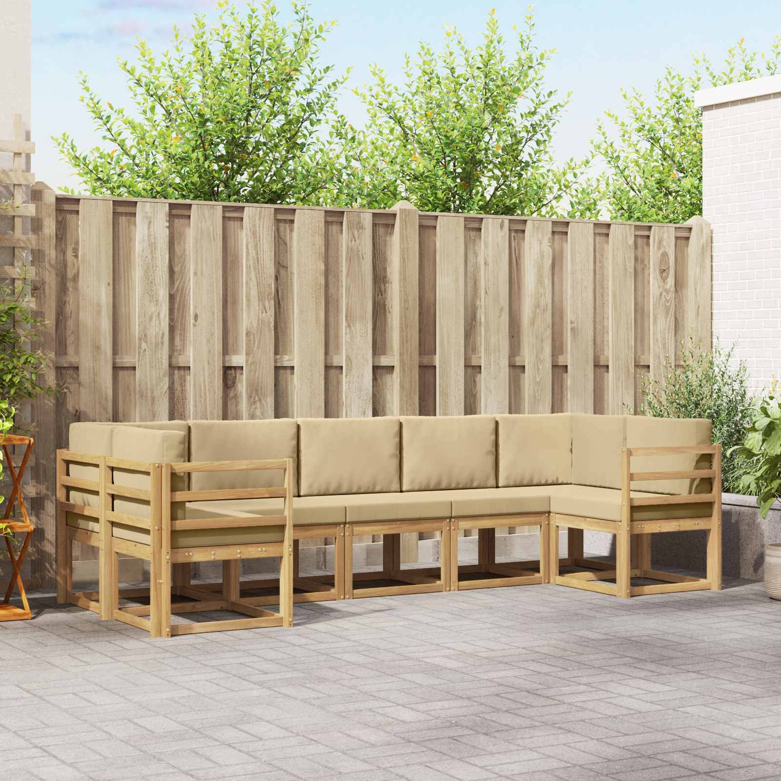 vidaXL Outdoor-Sofagarnitur mit Kissen 7 pcs Weiß und Beige
