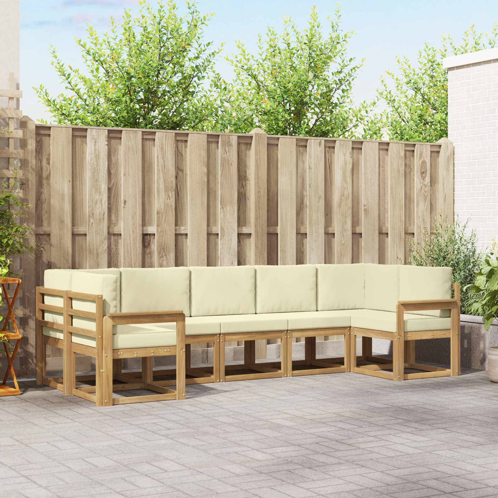 vidaXL Outdoor-Sofagarnitur mit Kissen 7 pcs Weiß und Creme