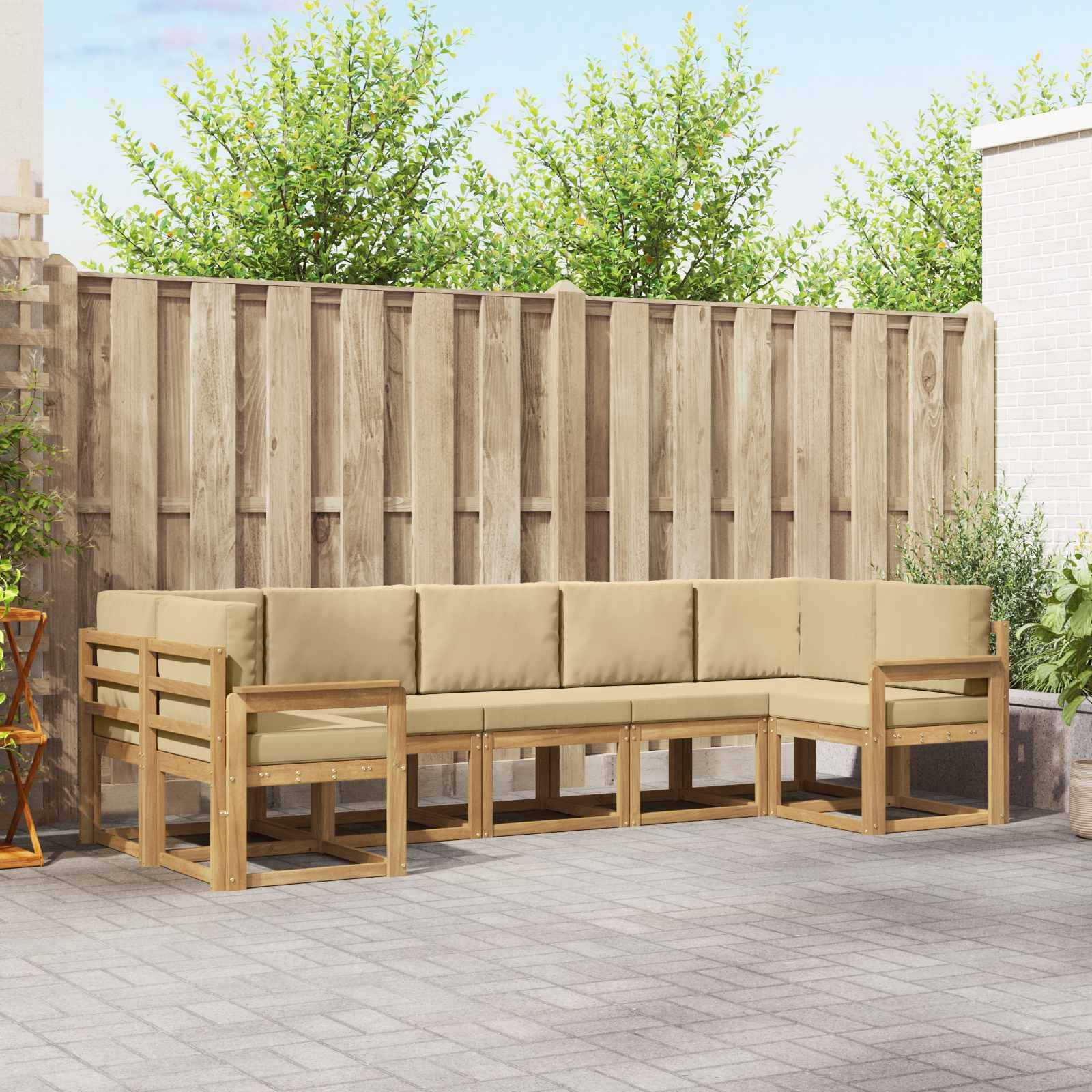 vidaXL Outdoor-Sofagarnitur mit Kissen 7 pcs Weiß und Beige