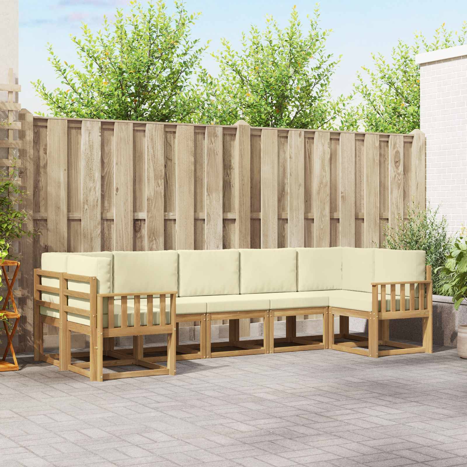 vidaXL Outdoor-Sofagarnitur mit Kissen 7 pcs Weiß und Creme
