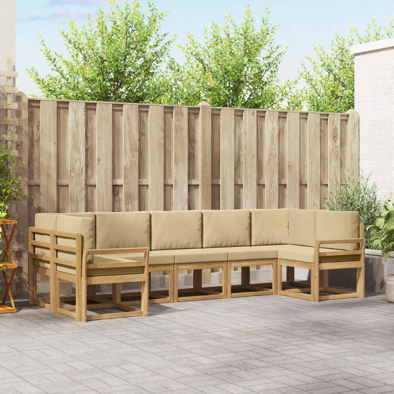 vidaXL Outdoor-Sofagarnitur mit Kissen 7 pcs Weiß und Beige