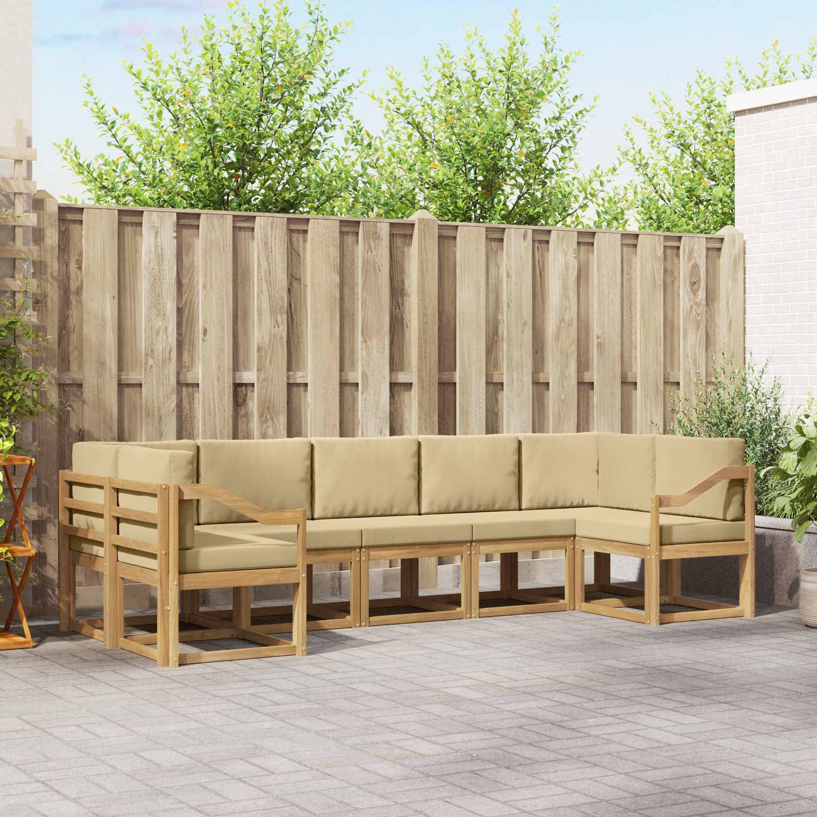 vidaXL Outdoor-Sofagarnitur mit Kissen 7 pcs Weiß und Beige