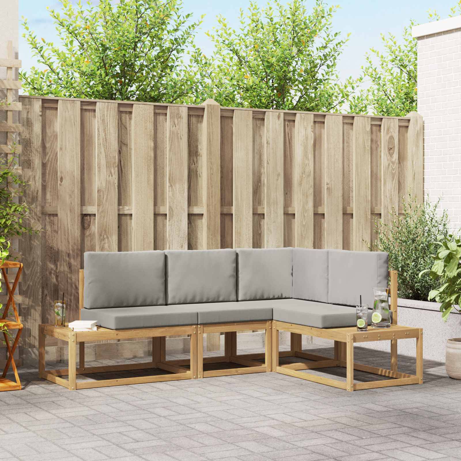 vidaXL Outdoor-Sofagarnitur 3 Stück Weiß und Hellgrau Polyester