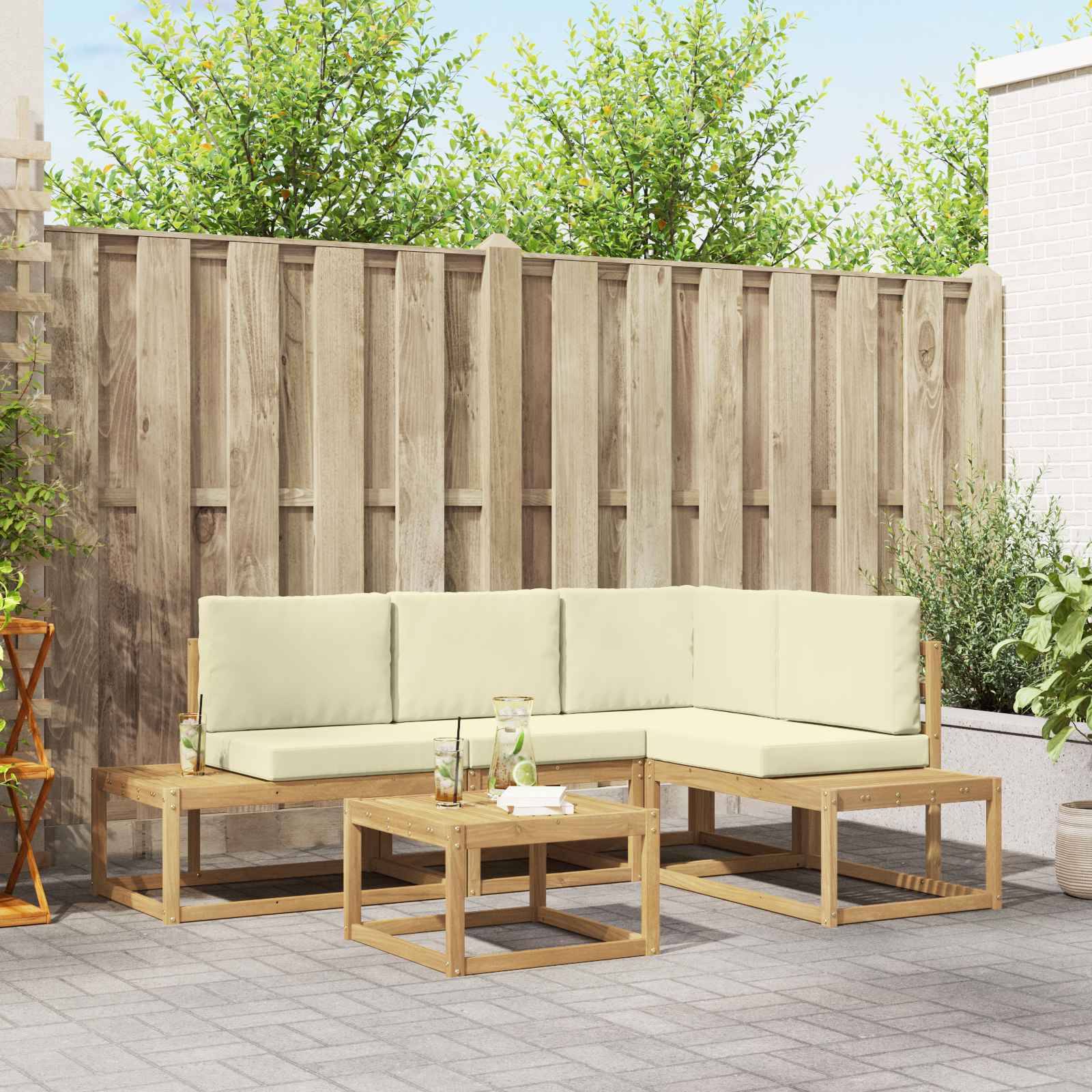 vidaXL Outdoor-Sofagarnitur 4 Stück Weiß und Creme Polyester
