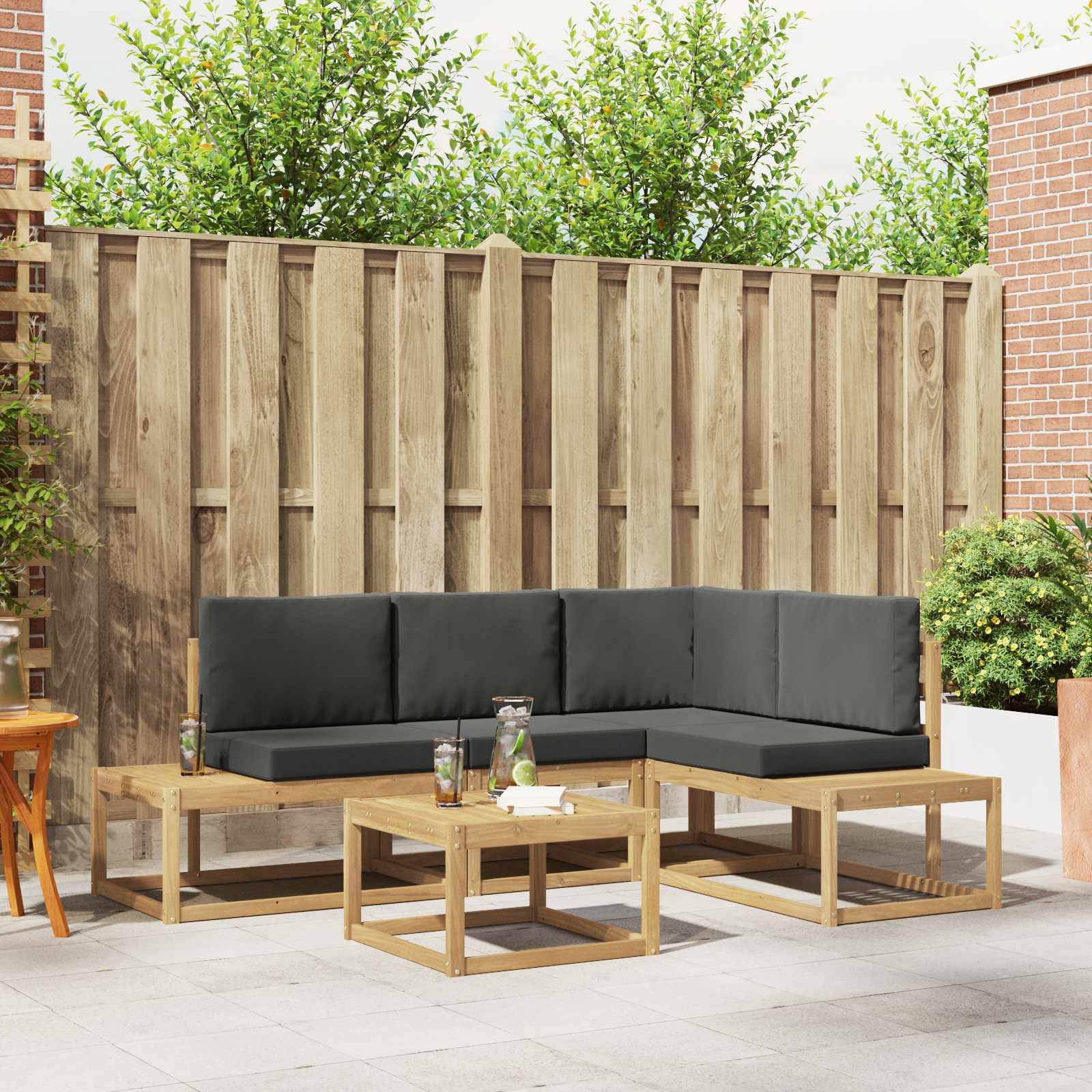 vidaXL Outdoor-Sofagarnitur 4 Stück Weiß und Anthrazit Polyester