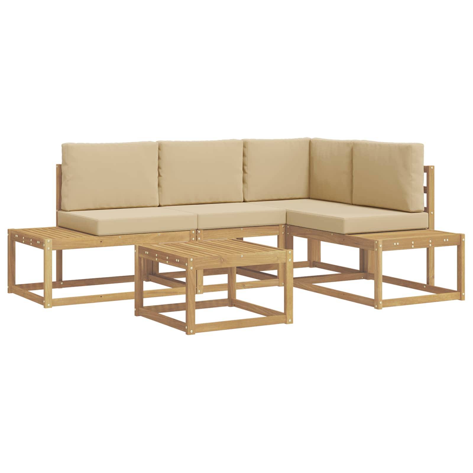 vidaXL Outdoor-Sofagarnitur 4 Stück Weiß und Beige Polyester