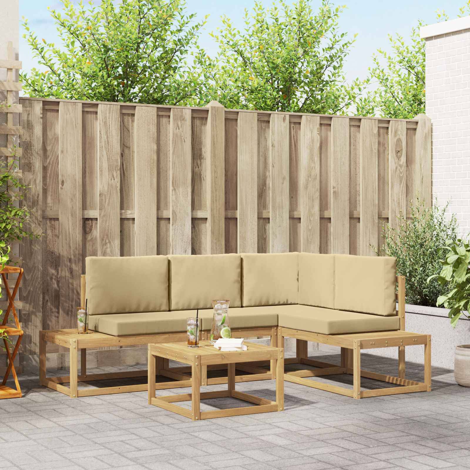 vidaXL Outdoor-Sofagarnitur 4 Stück Weiß und Beige Polyester