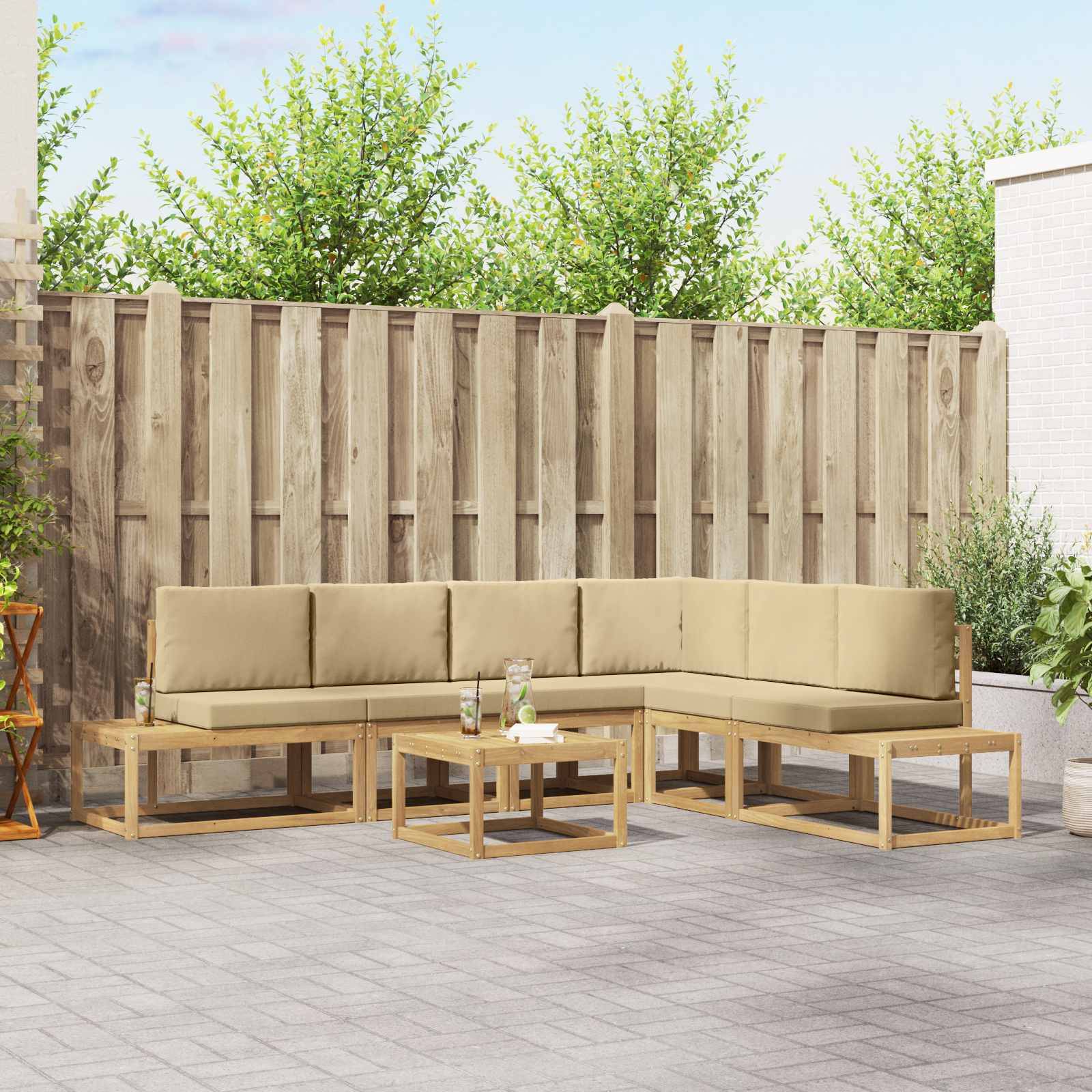 vidaXL Outdoor-Sofagarnitur 5 Stück Weiß und Beige Polyester