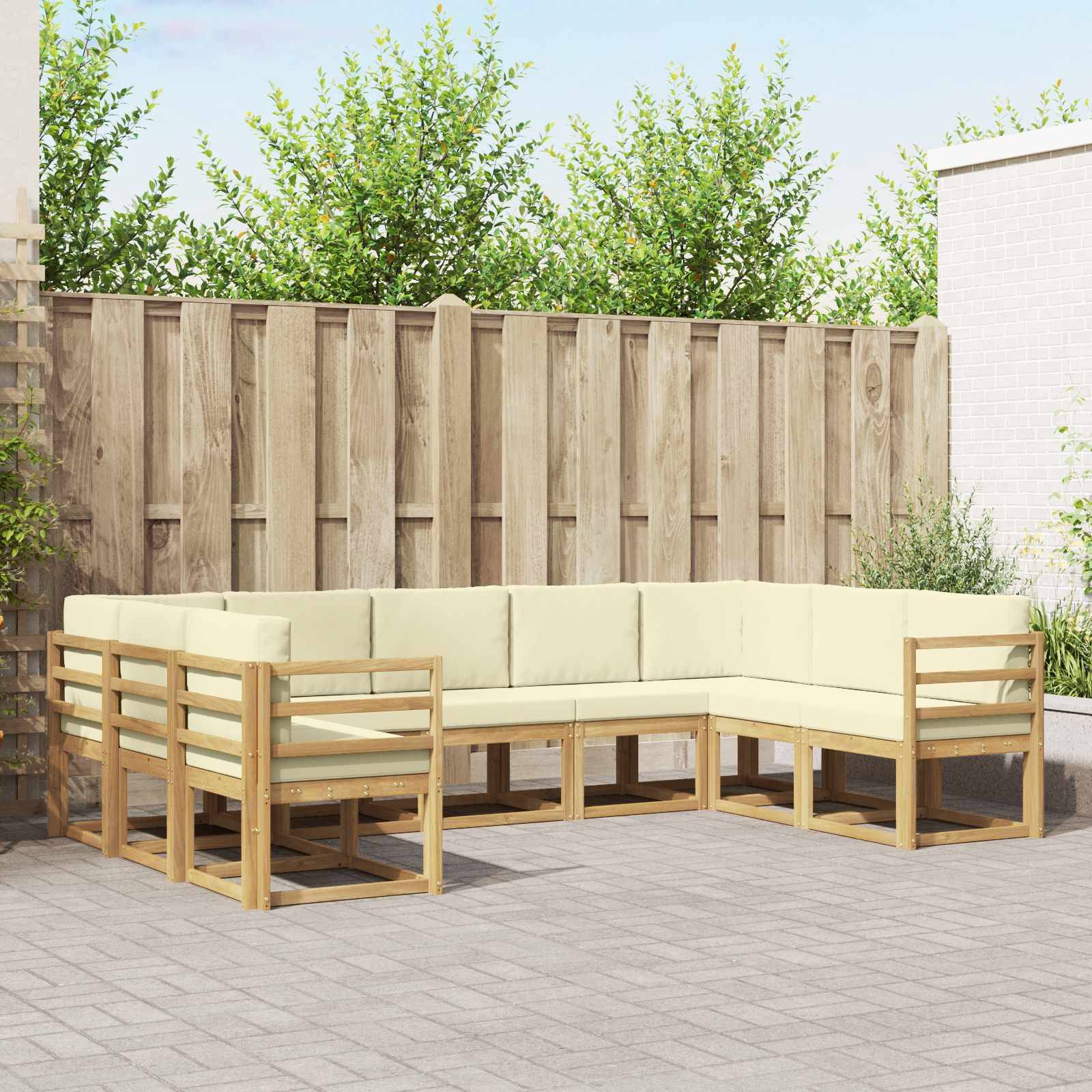 vidaXL Outdoor-Sofagarnitur mit Kissen 9 pcs Weiß und Creme
