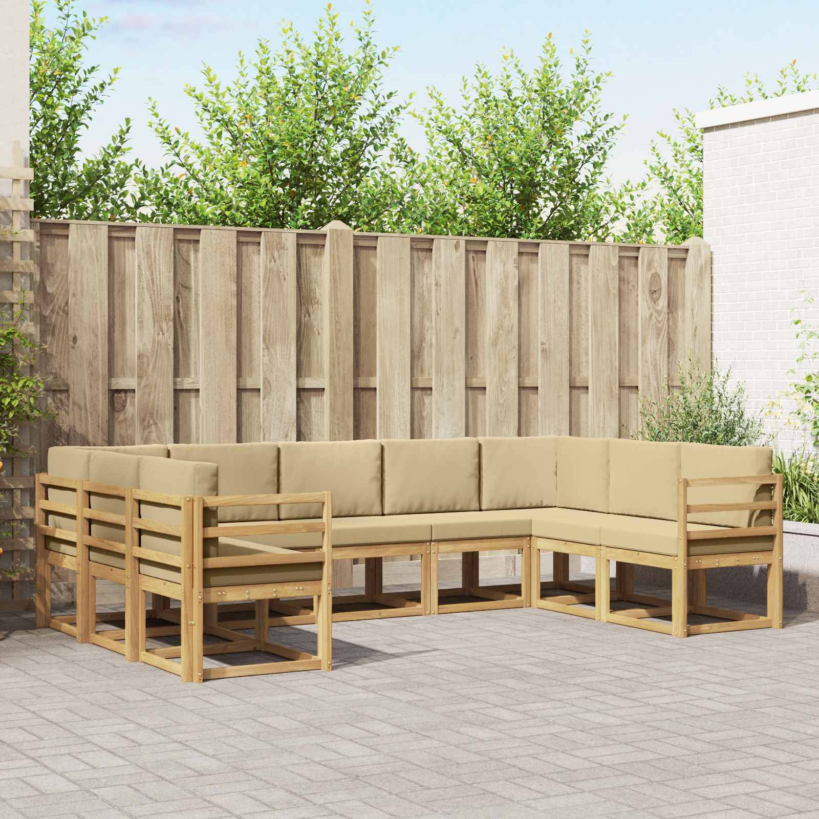 vidaXL Outdoor-Sofagarnitur mit Kissen 9 pcs Weiß und Beige
