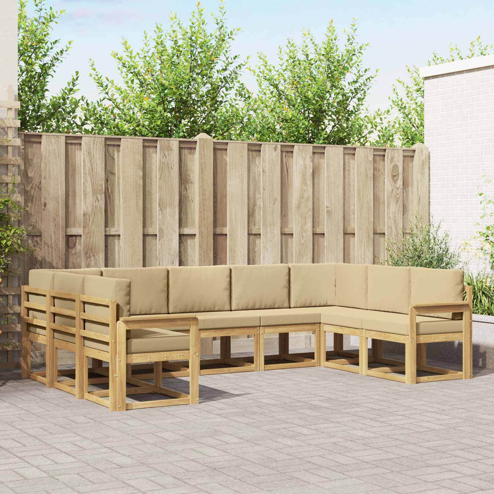 vidaXL Outdoor-Sofagarnitur mit Kissen 9 pcs Weiß und Beige