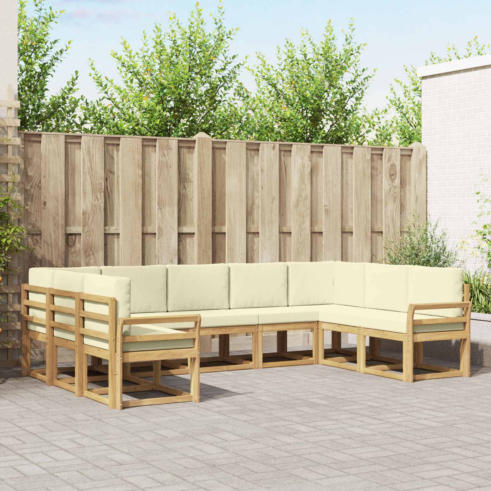 vidaXL Outdoor-Sofagarnitur mit Kissen 9 pcs Weiß und Creme