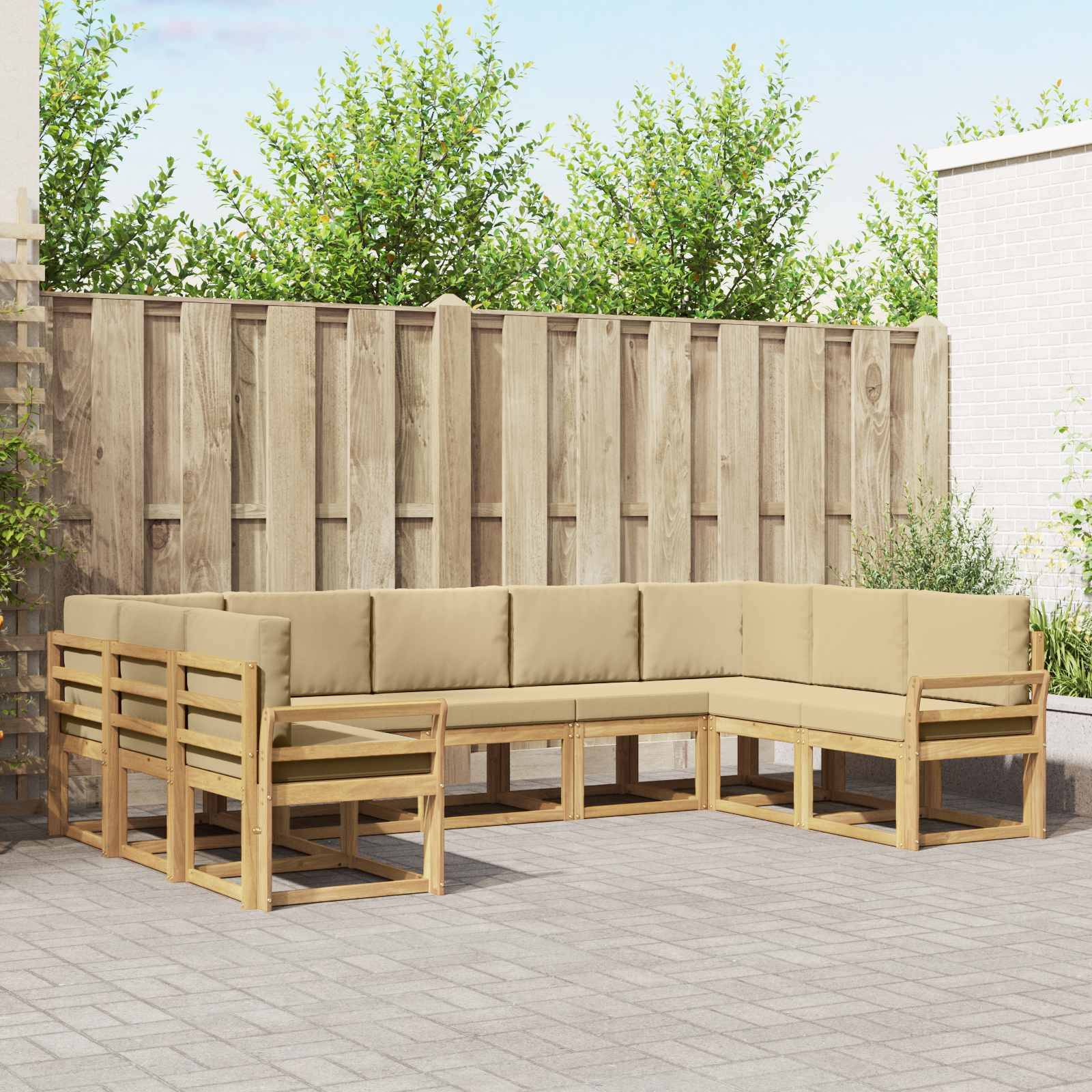 vidaXL Outdoor-Sofagarnitur mit Kissen 9 pcs Weiß und Beige
