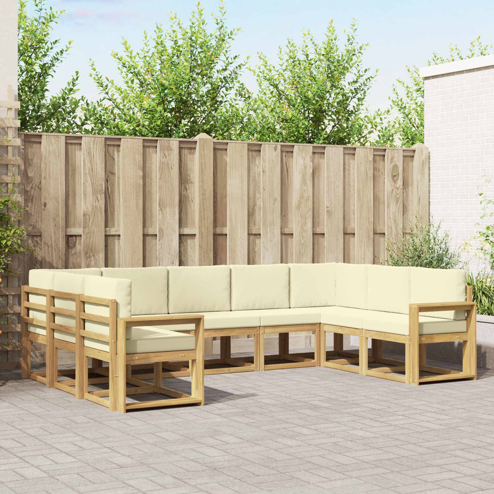 vidaXL Outdoor-Sofagarnitur mit Kissen 9 pcs Weiß und Creme