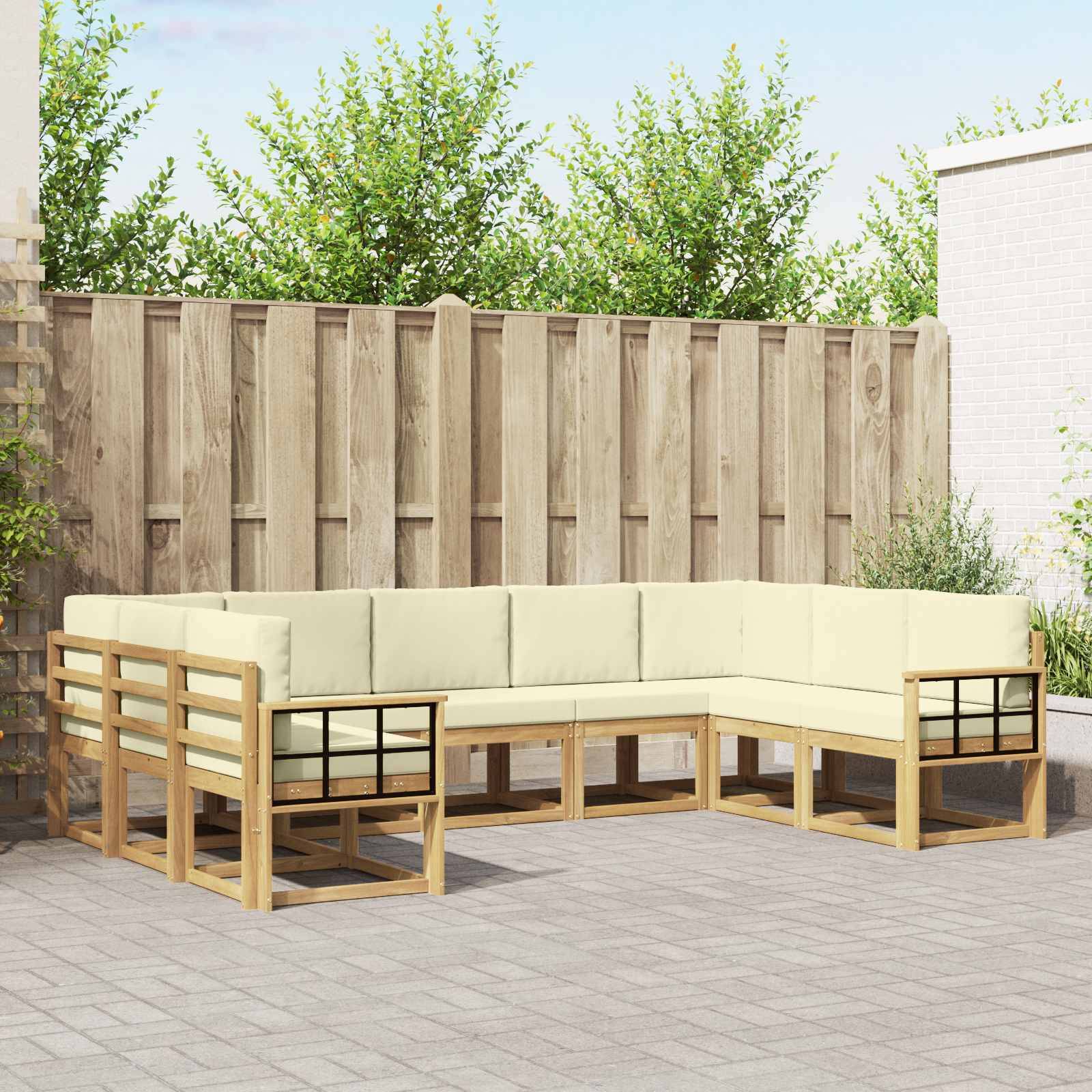 vidaXL Outdoor-Sofagarnitur mit Kissen 9 pcs Weiß und Creme