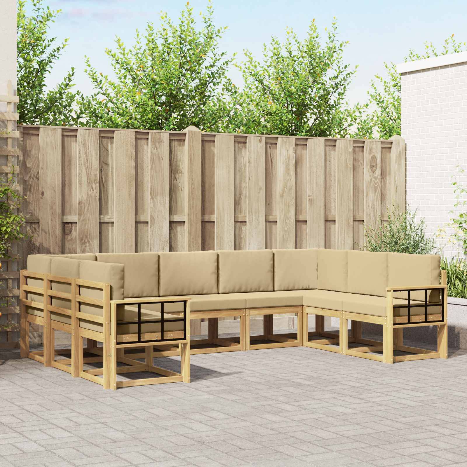 vidaXL Outdoor-Sofagarnitur mit Kissen 9 pcs Weiß und Beige