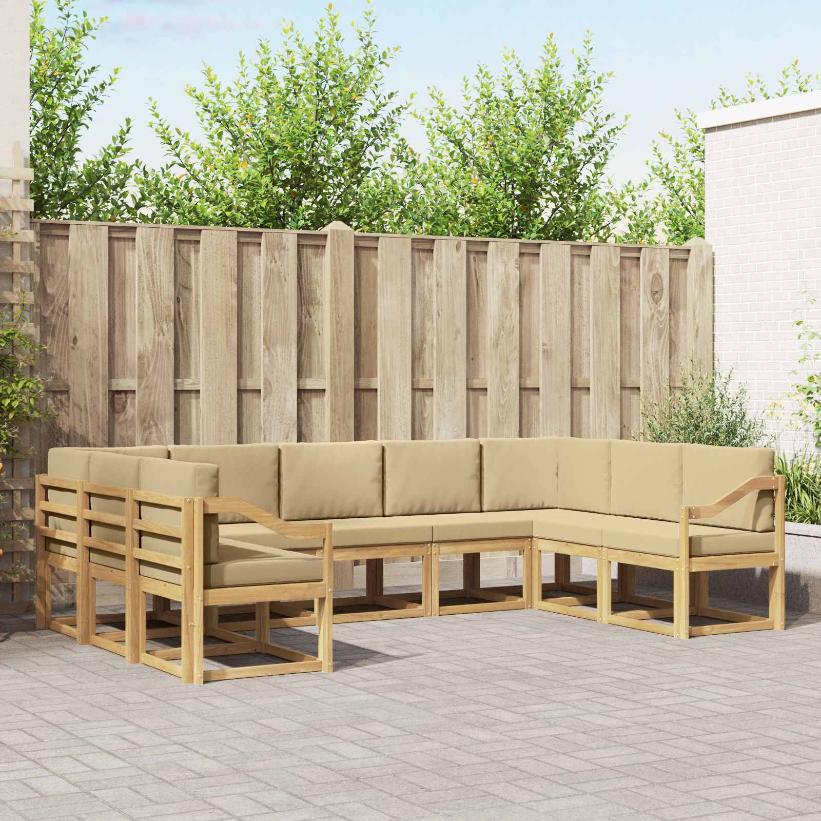 vidaXL Outdoor-Sofagarnitur mit Kissen 9 pcs Weiß und Beige