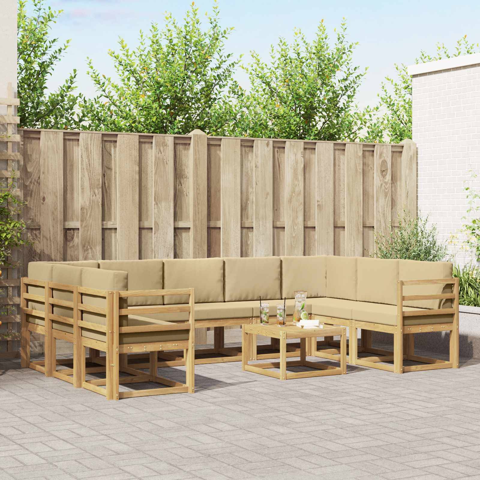 vidaXL Outdoor-Sofagarnitur 10 pcs Weiß und Beige 59 x 59 x 37 cm