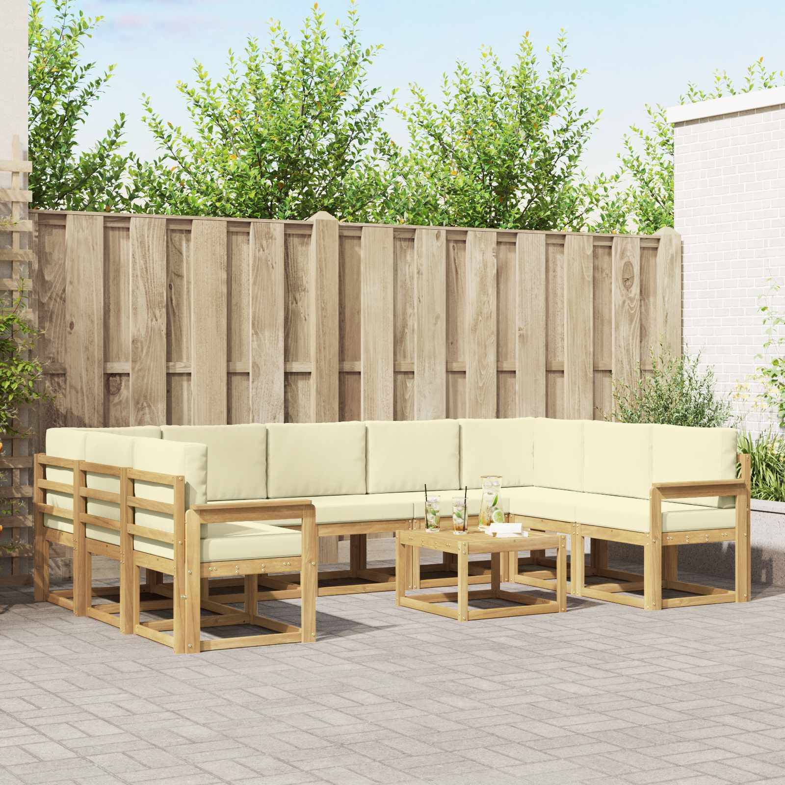 vidaXL Outdoor-Sofagarnitur 10 pcs Weiß und Creme 59 x 59 x 37 cm