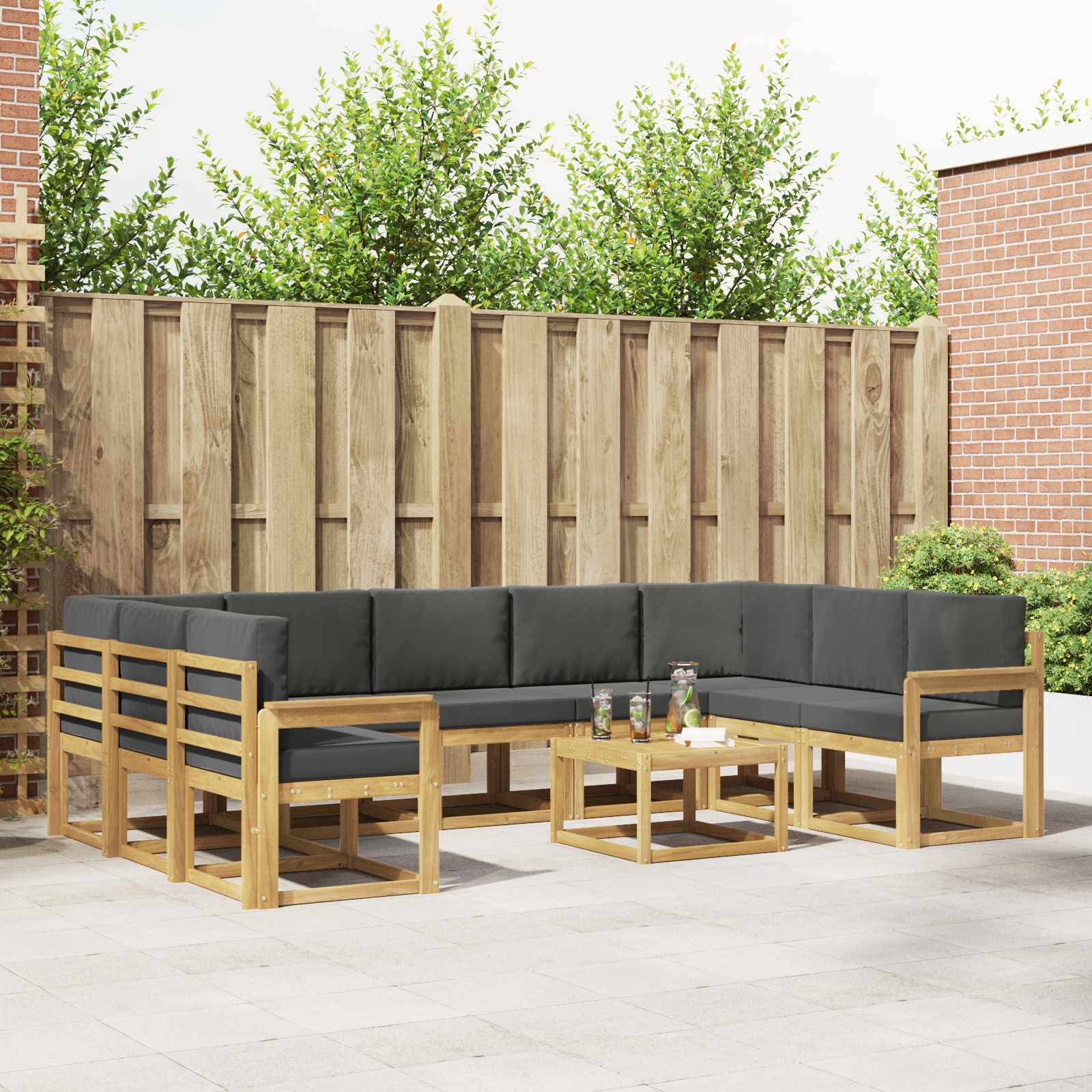 vidaXL Outdoor-Sofagarnitur 10 pcs Weiß und Anthrazit 59 x 59 x 37 cm