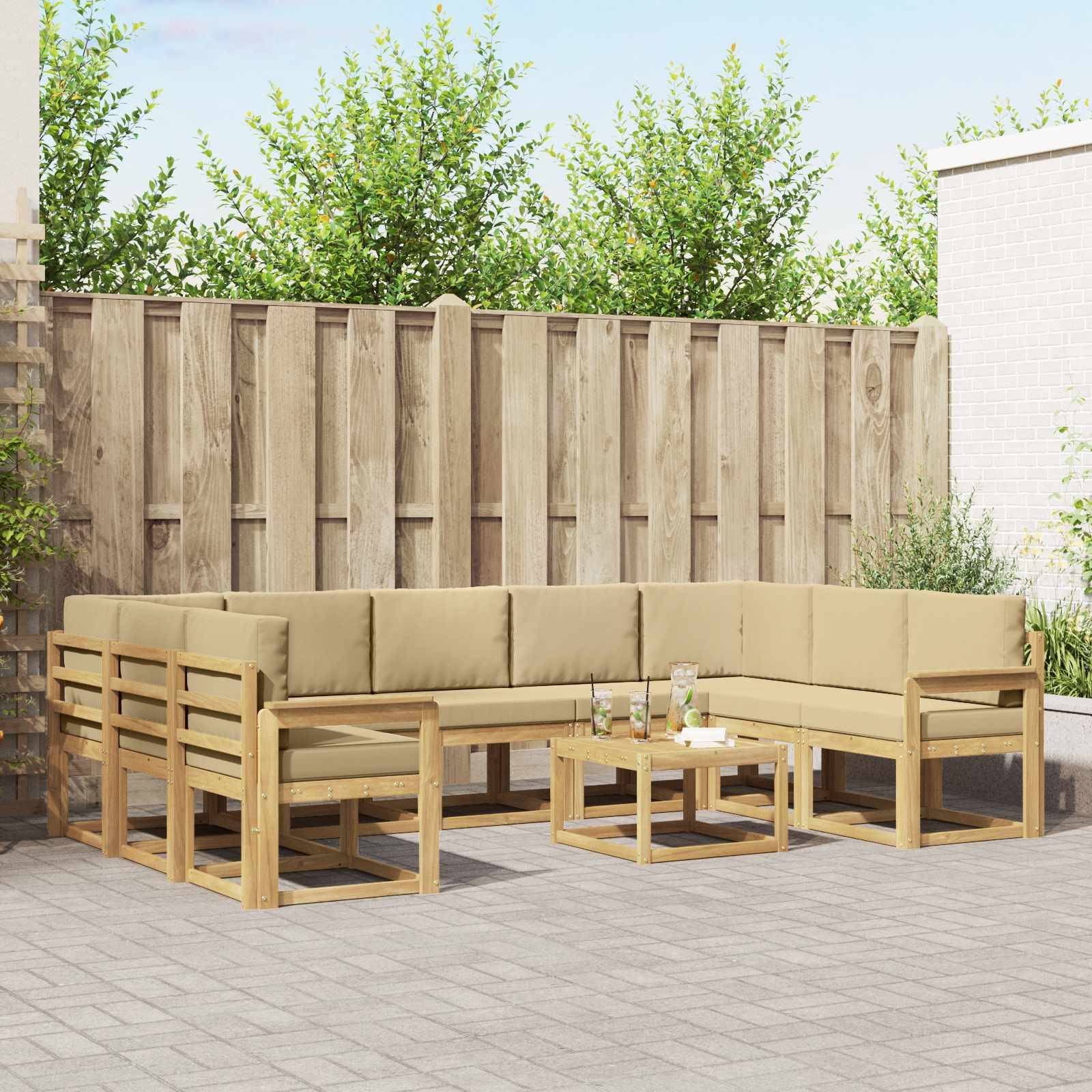 vidaXL Outdoor-Sofagarnitur 10 pcs Weiß und Beige 59 x 59 x 37 cm