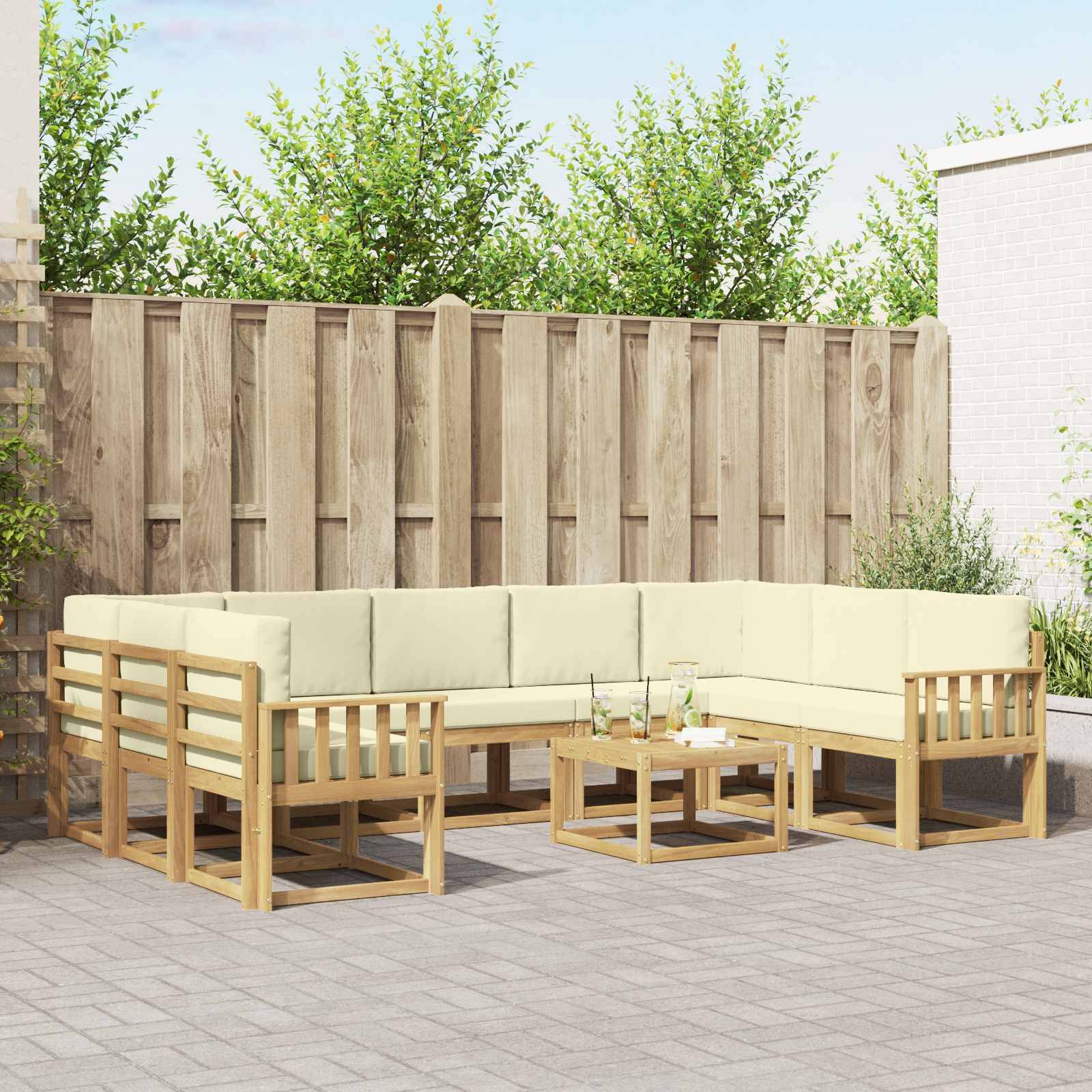vidaXL Outdoor-Sofagarnitur 10 pcs Weiß und Creme 59 x 59 x 37 cm