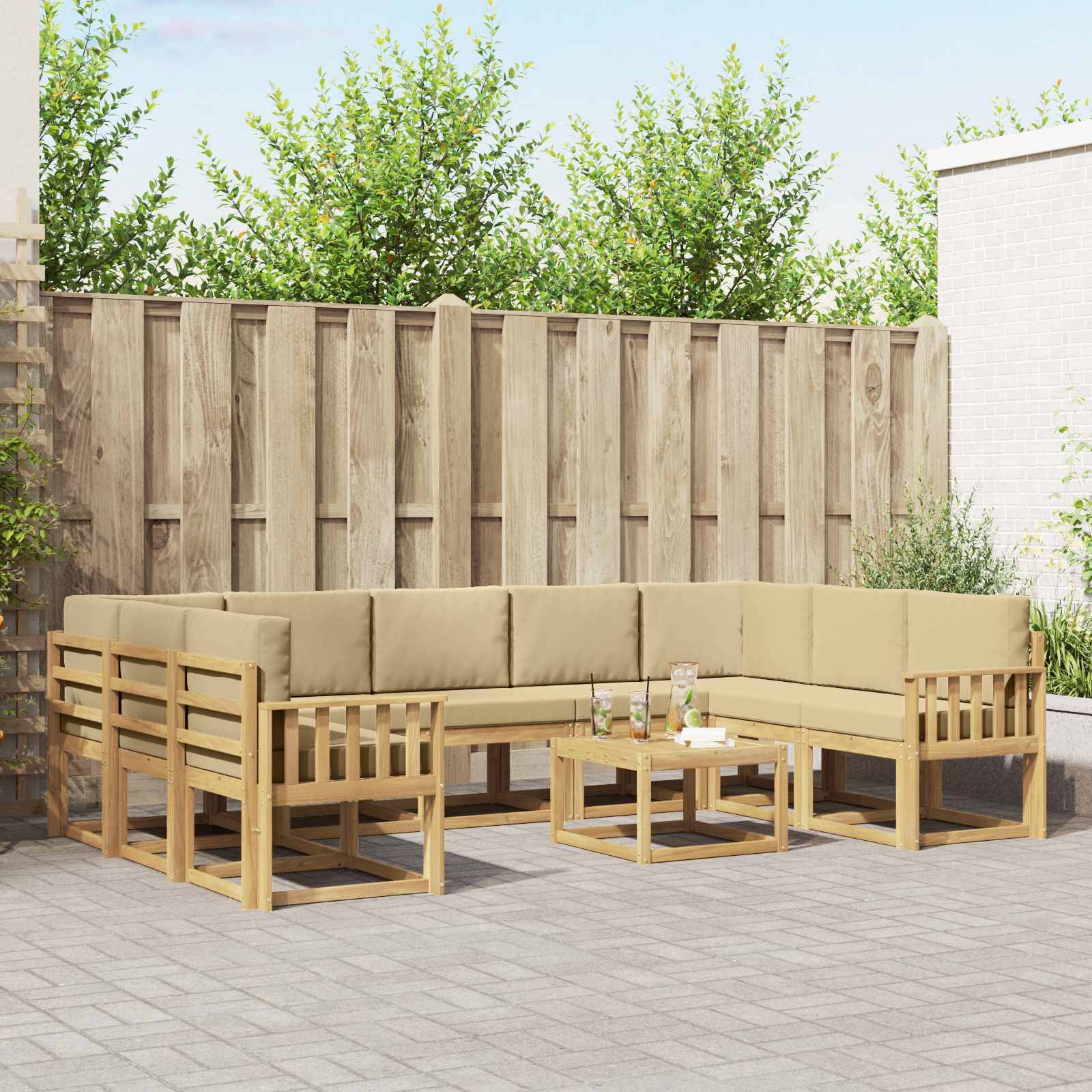 vidaXL Outdoor-Sofagarnitur 10 pcs Weiß und Beige 59 x 59 x 37 cm