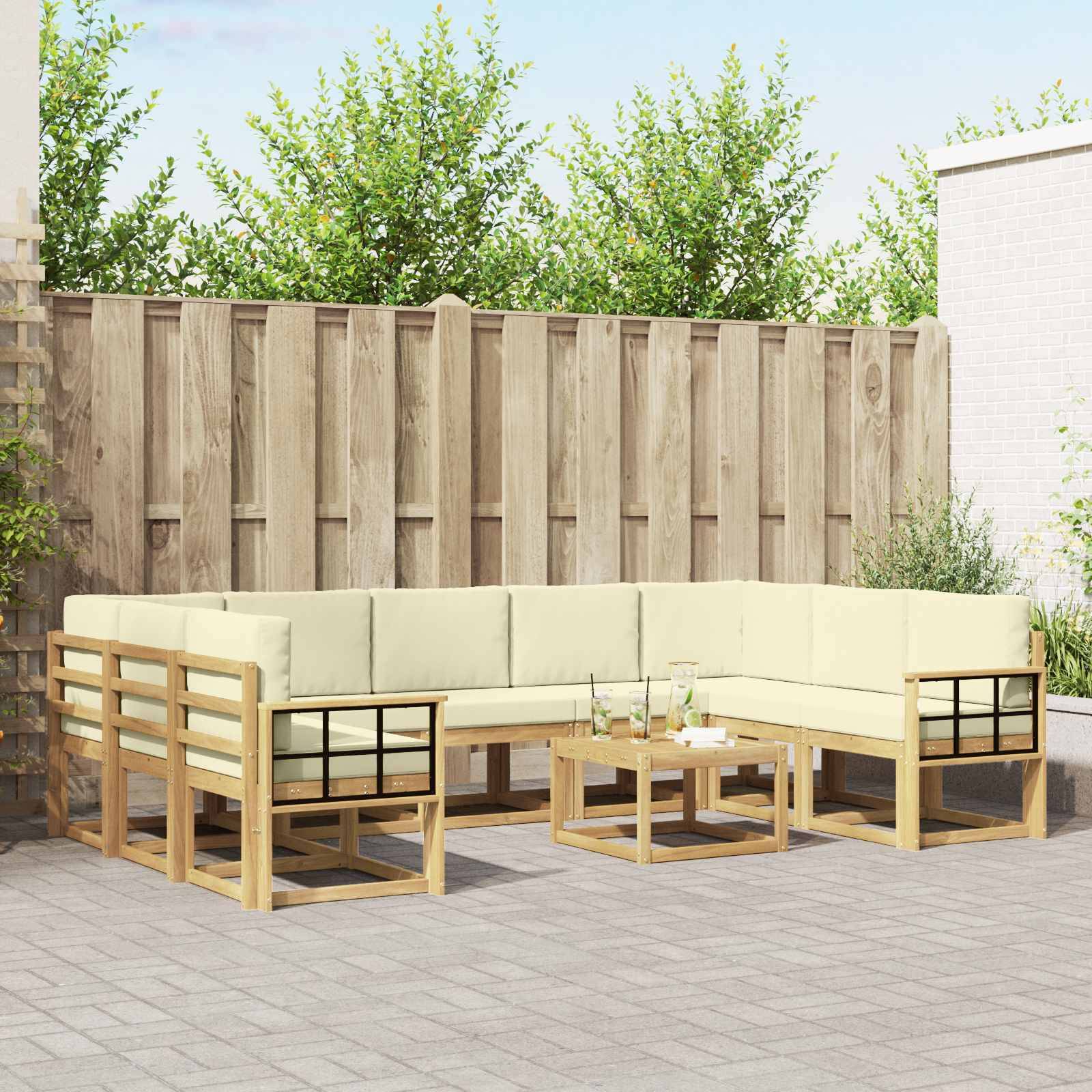vidaXL Outdoor-Sofagarnitur 10 pcs Weiß und Creme 59 x 59 x 37 cm