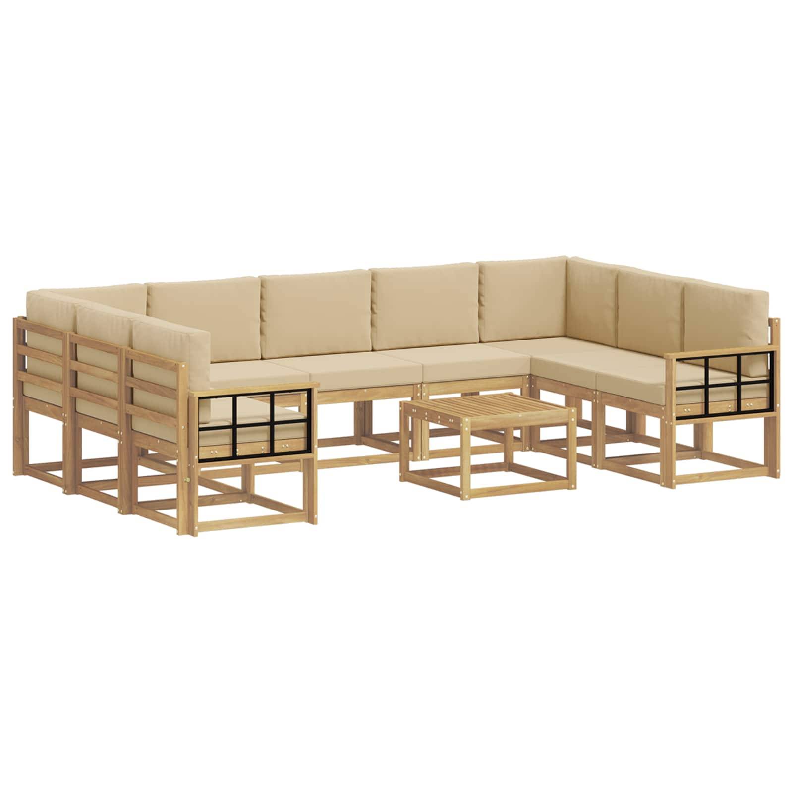 vidaXL Outdoor-Sofagarnitur 10 pcs Weiß und Beige 59 x 59 x 37 cm