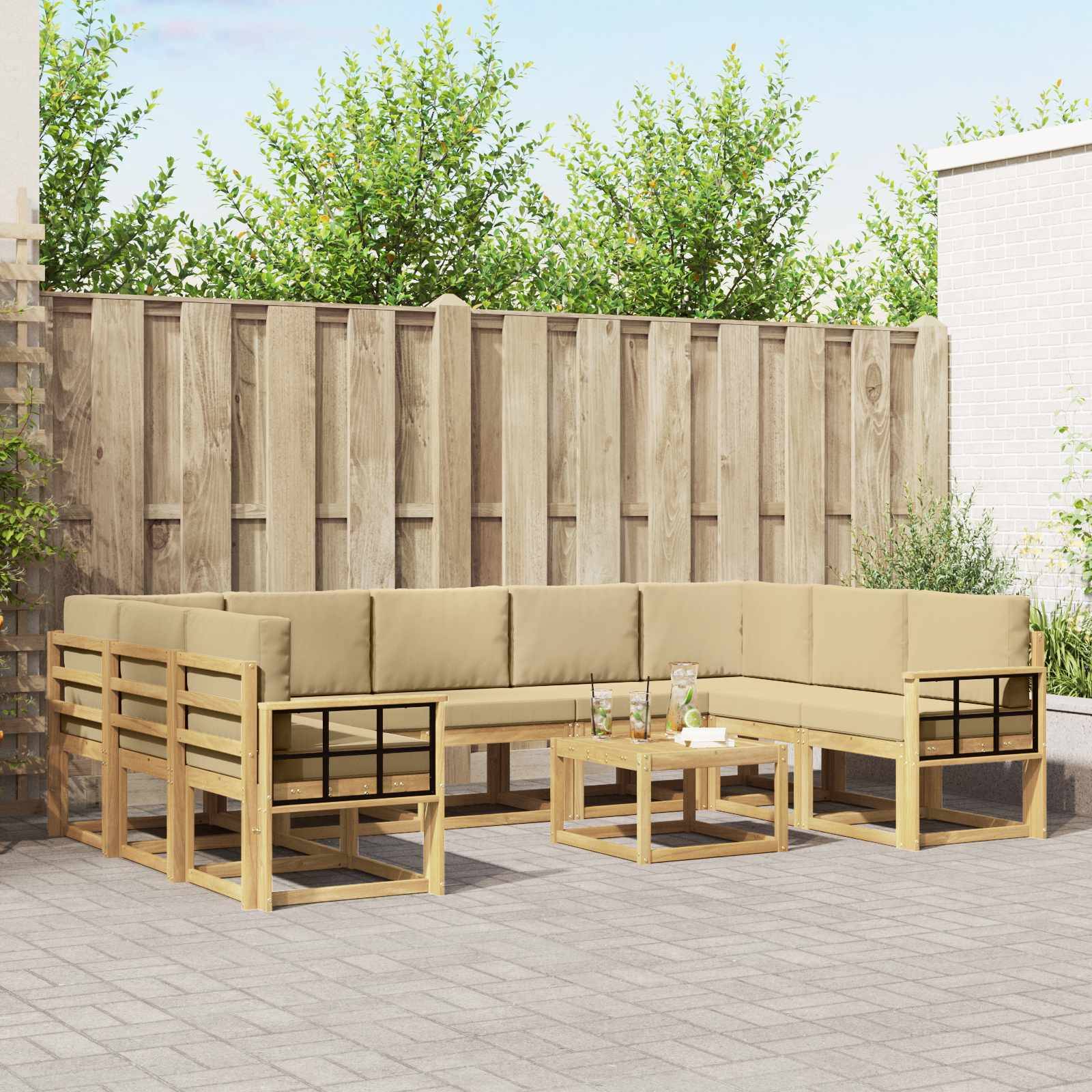 vidaXL Outdoor-Sofagarnitur 10 pcs Weiß und Beige 59 x 59 x 37 cm