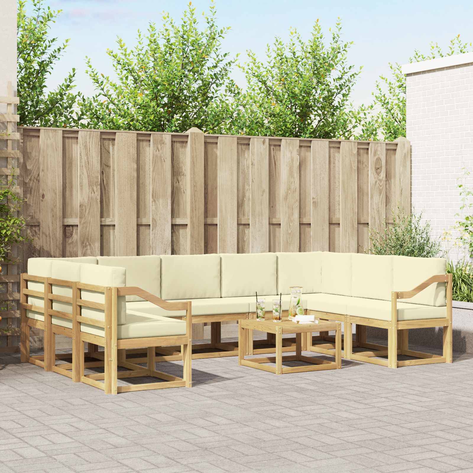 vidaXL Outdoor-Sofagarnitur 10 pcs Weiß und Creme 59 x 59 x 37 cm