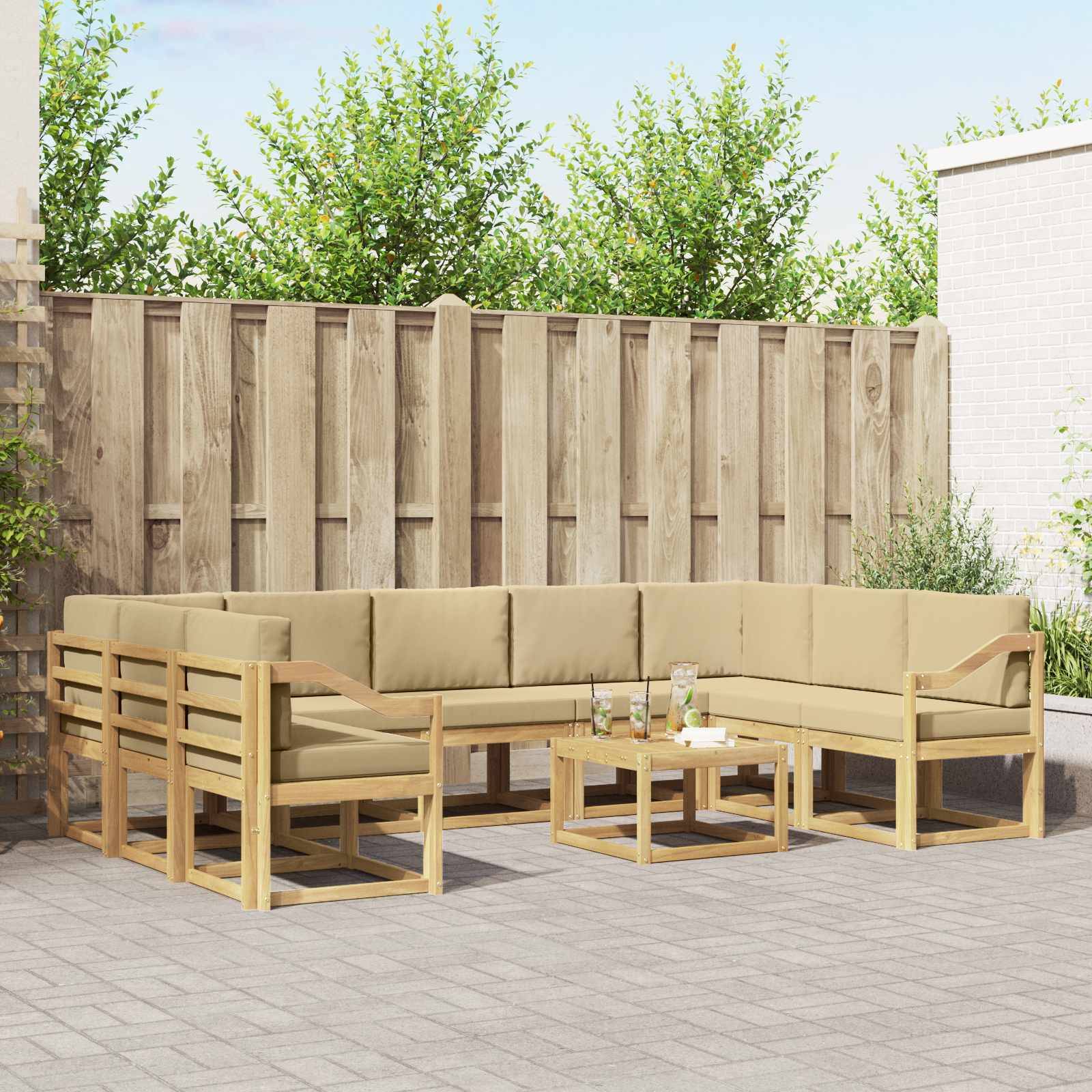 vidaXL Outdoor-Sofagarnitur 10 pcs Weiß und Beige 59 x 59 x 37 cm