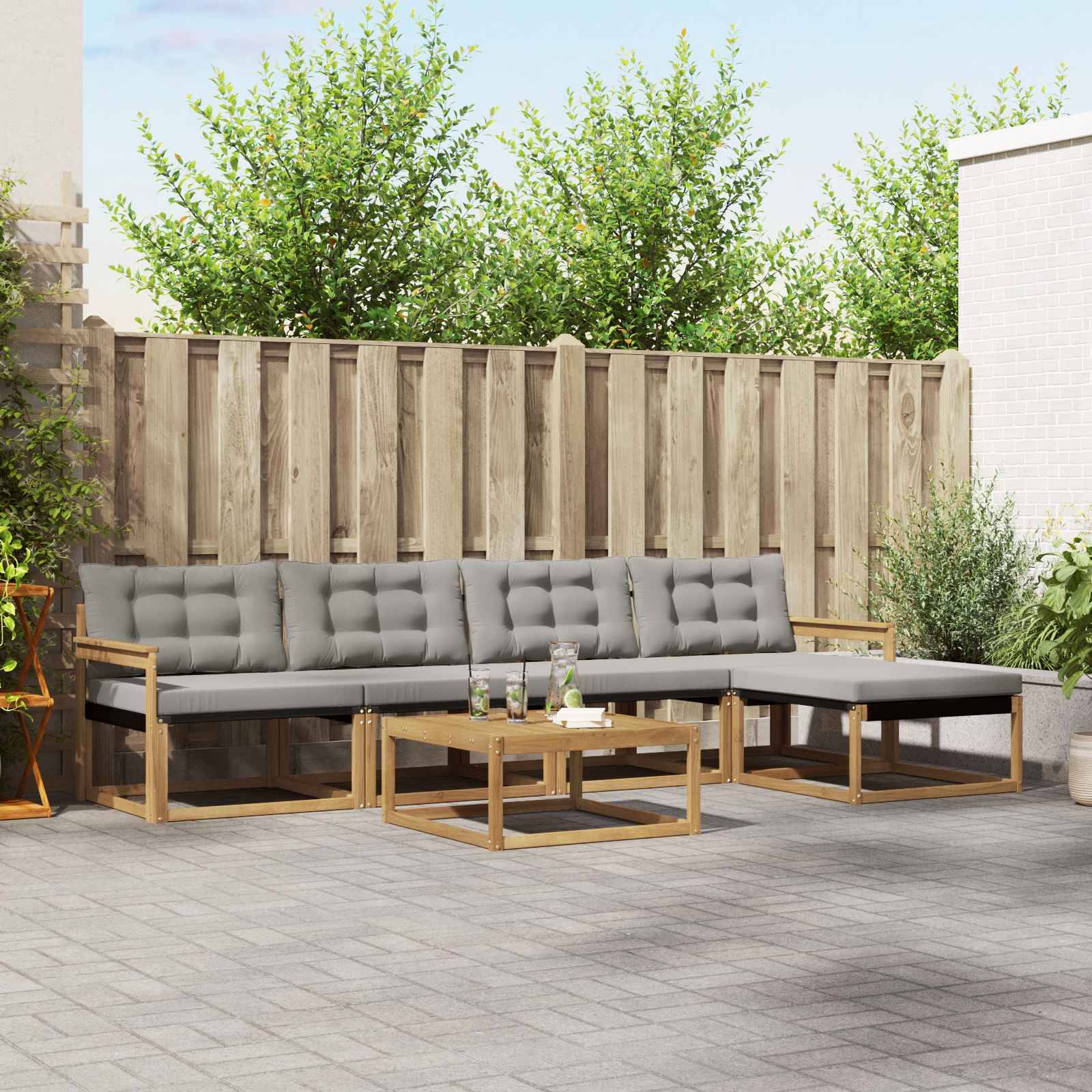 vidaXL Outdoor-Sofagarnitur 6 pcs Weiß und Hellgrau