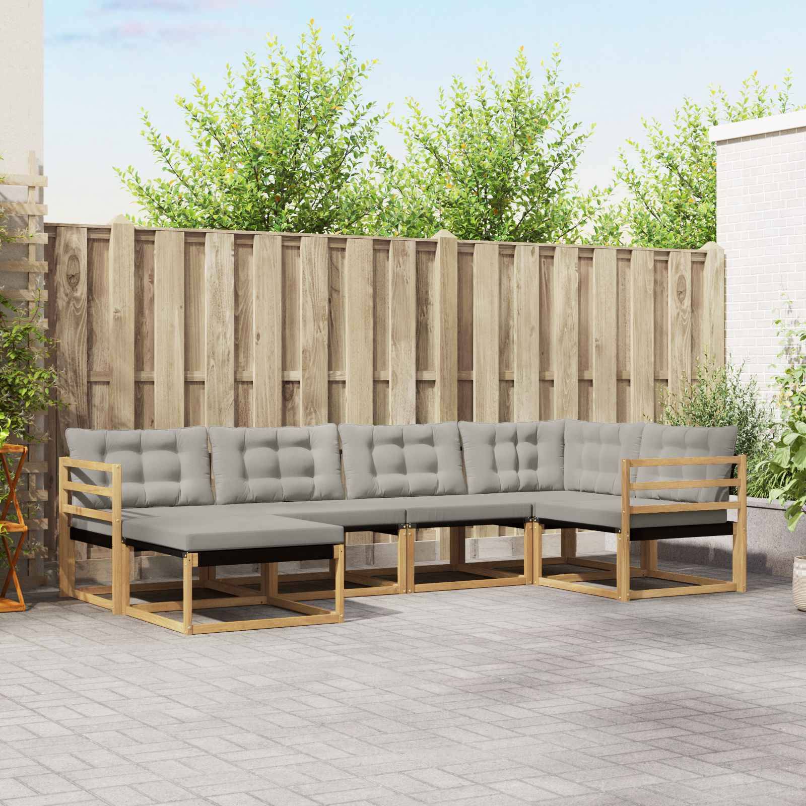 vidaXL Outdoor-Sofagarnitur 6 pcs Weiß und Hellgrau